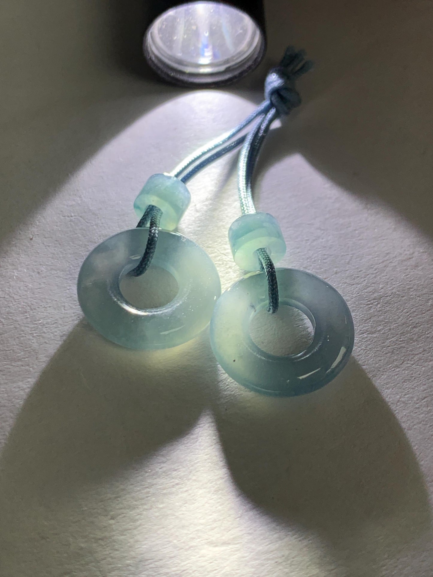 Natural Grade A Guatemalan Icy Translucent Light Blue Jade Jadeite Ping An Kou Donuts A Set Of Two Loose Stones DIY 天然冰危浅蓝翡翠小平安扣 QWL65