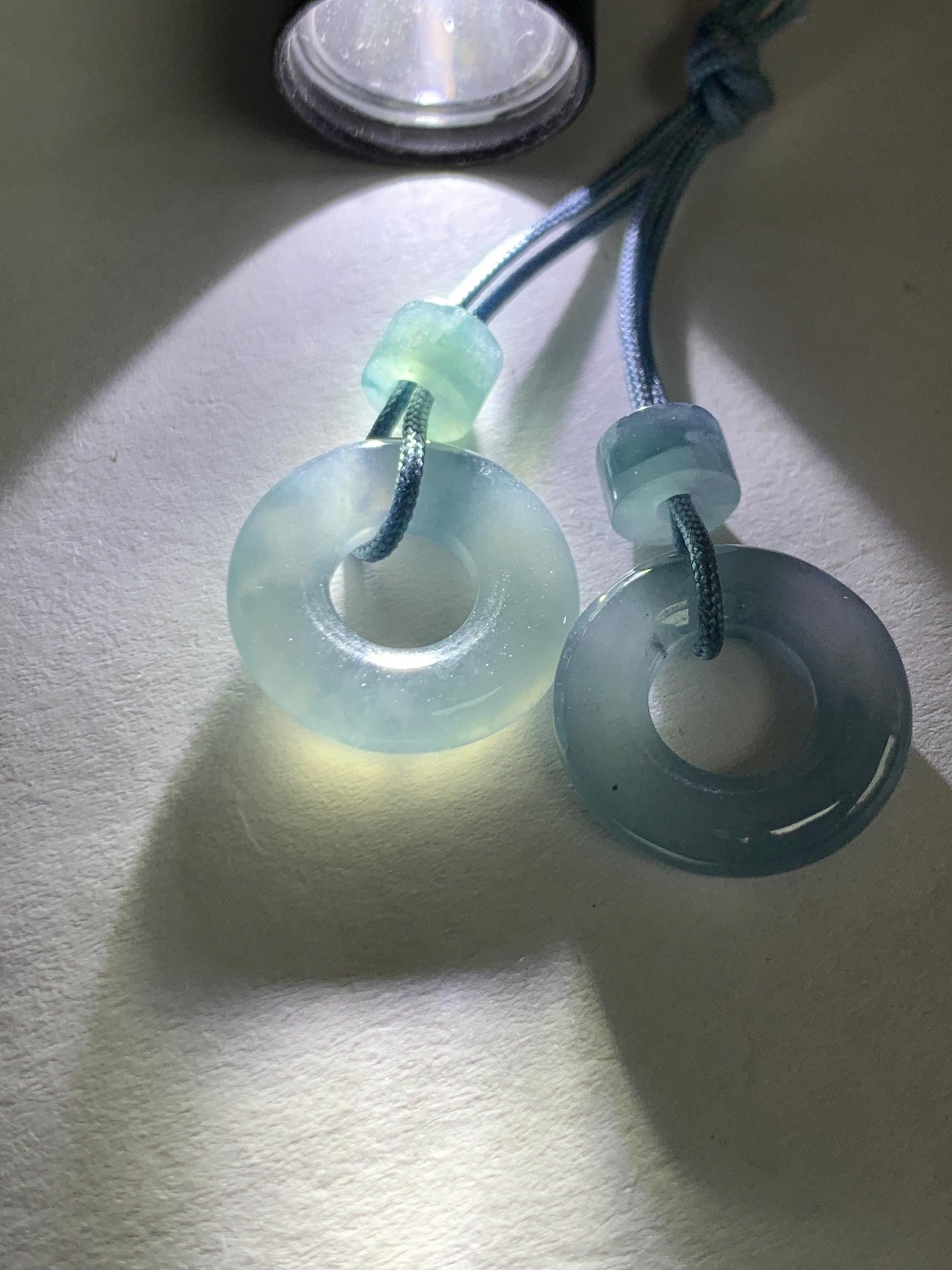 Natural Grade A Guatemalan Icy Translucent Light Blue Jade Jadeite Ping An Kou Donuts A Set Of Two Loose Stones DIY 天然冰危浅蓝翡翠小平安扣 QWL65