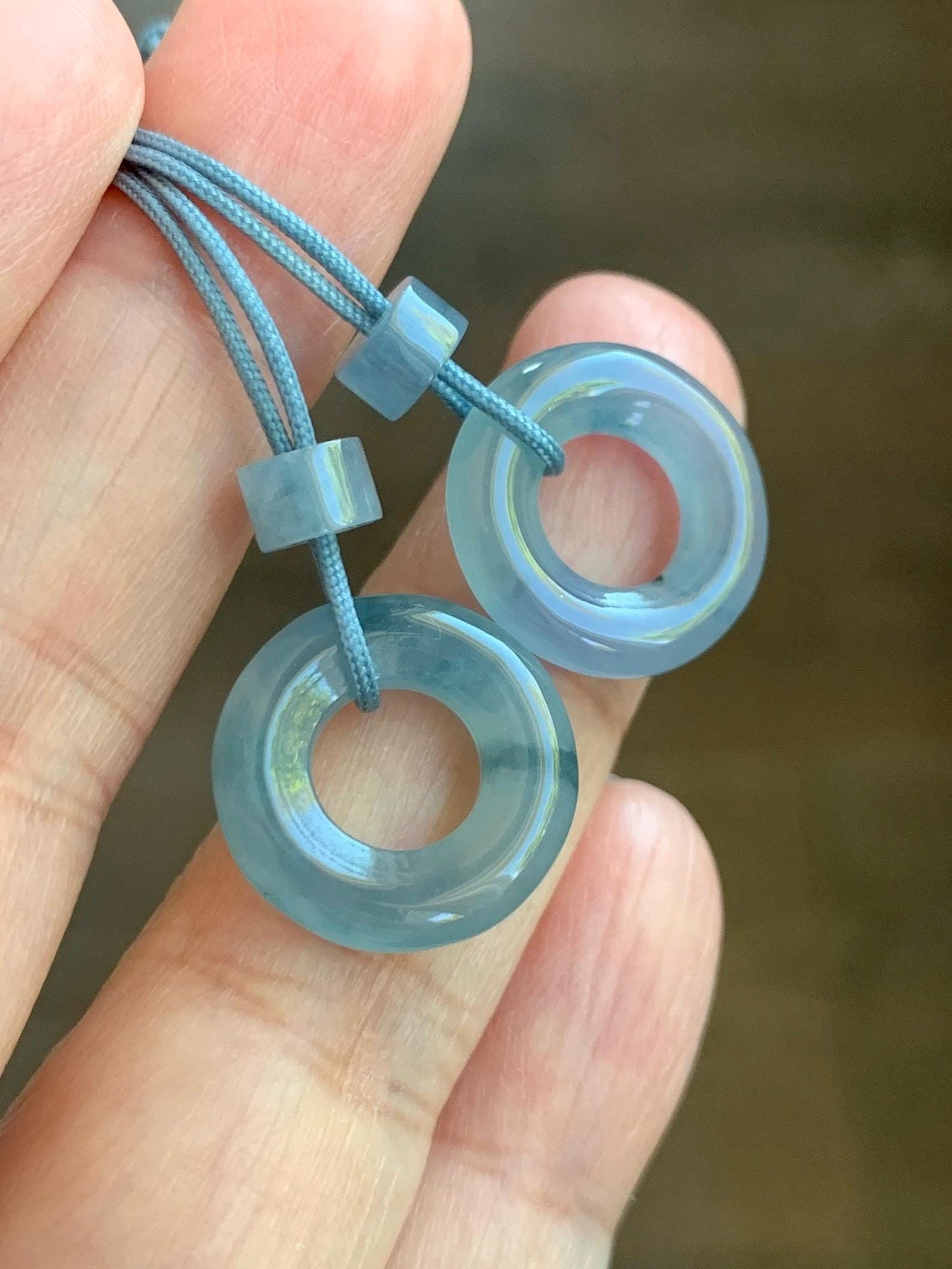 Natural Grade A Guatemalan Icy Translucent Light Blue Jade Jadeite Ping An Kou Donuts A Set Of Two Loose Stones DIY 天然冰危浅蓝翡翠小平安扣 QWL70