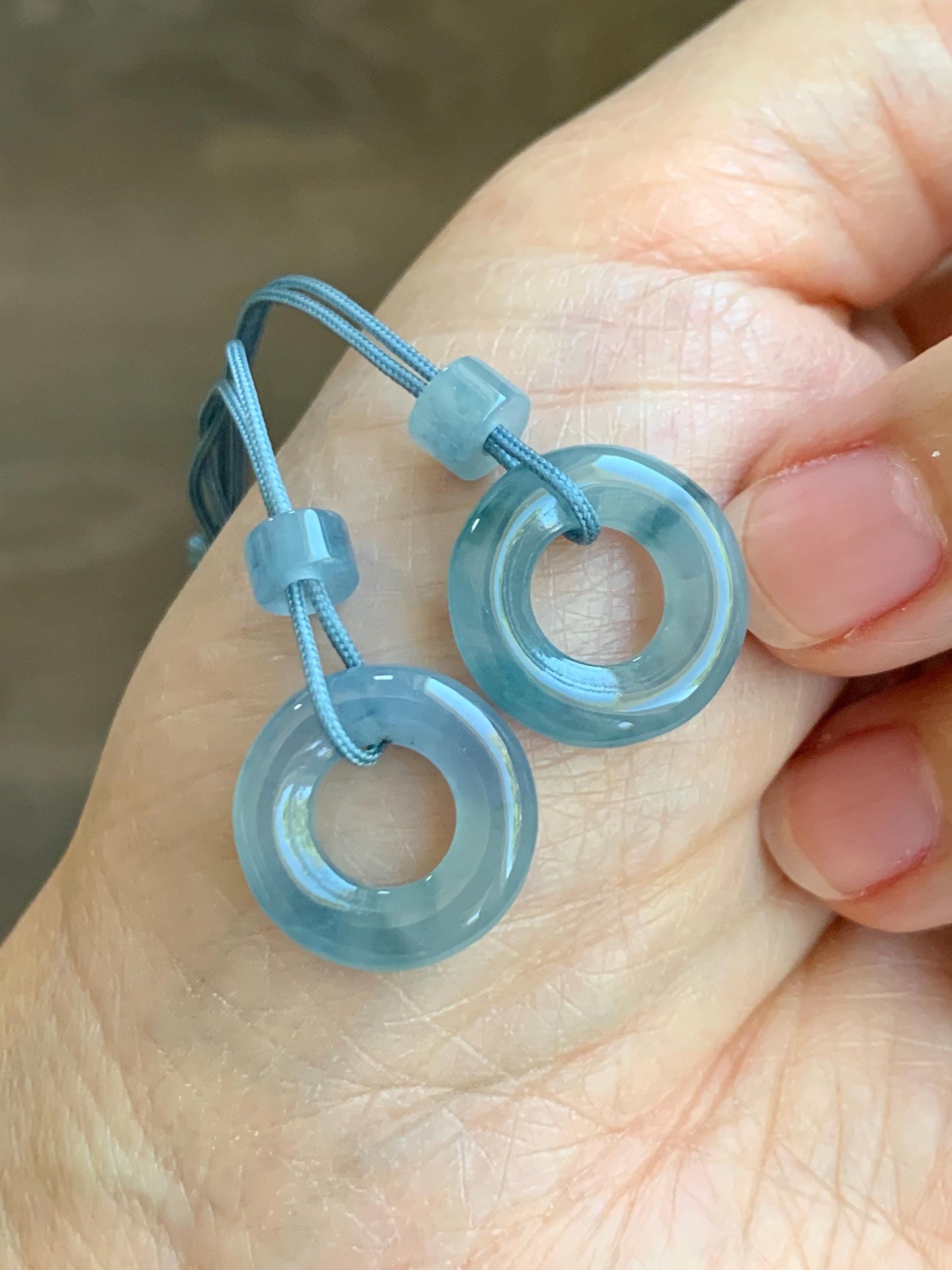 Natural Grade A Guatemalan Icy Translucent Light Blue Jade Jadeite Ping An Kou Donuts A Set Of Two Loose Stones DIY 天然冰危浅蓝翡翠小平安扣 QWL70