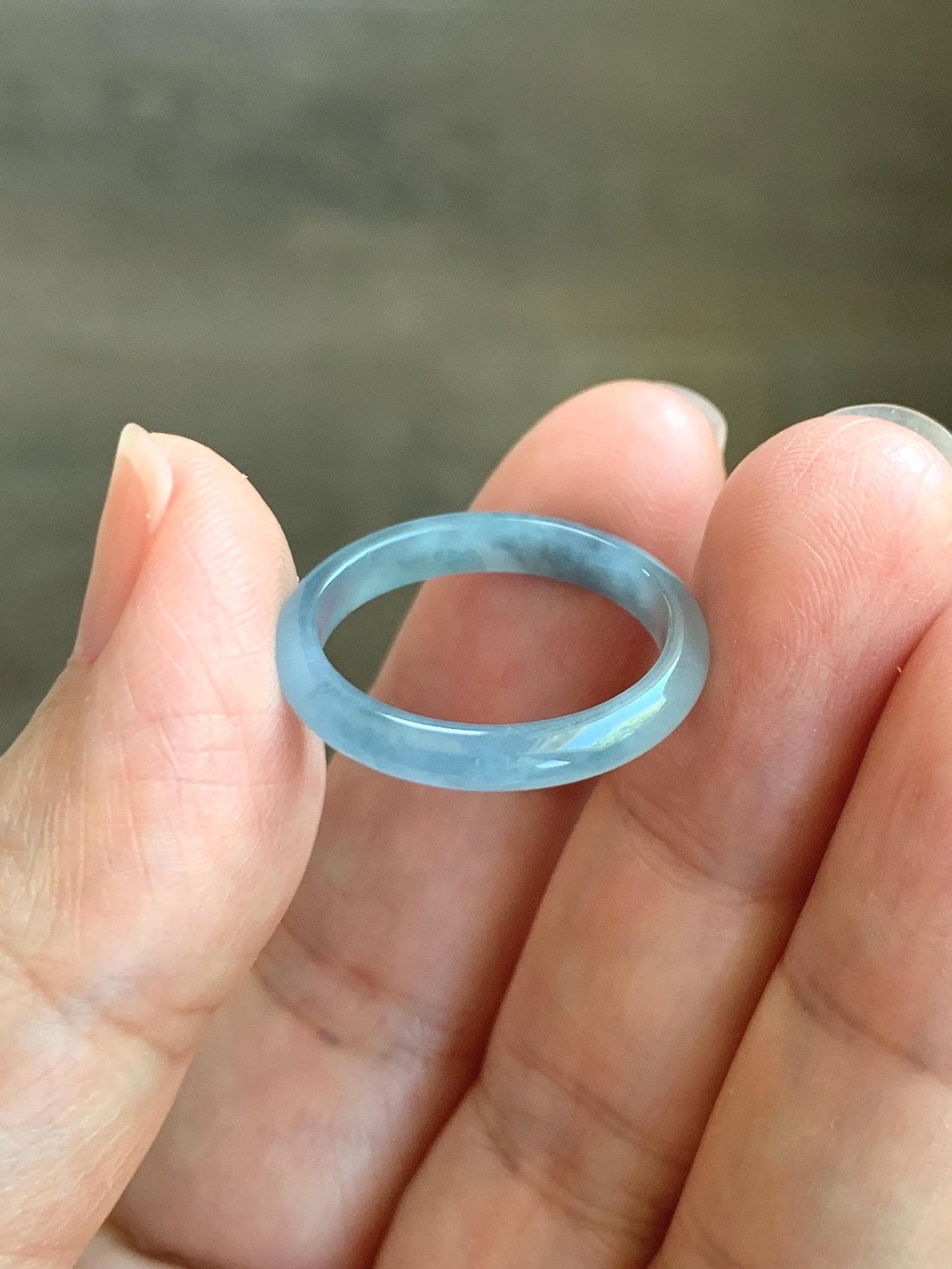 Natural Grade A Guatemalan Icy Highly Translucent Light Dusty Blue Jade Jadeite Band Ring Size 7.75 US 天然冰危浅蓝紫翡翠戒圈 NZL55