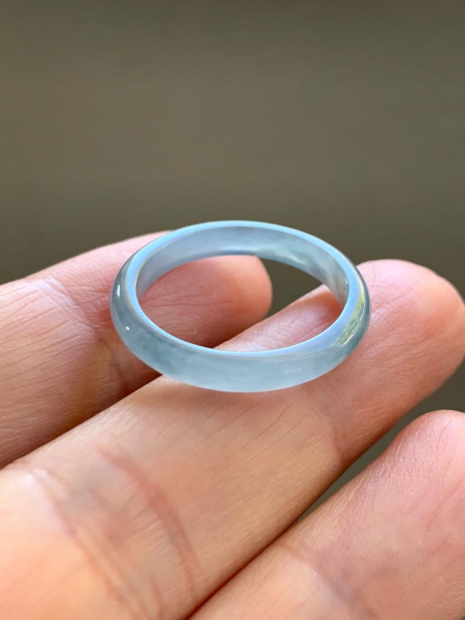 Natural Grade A Guatemalan Icy Highly Translucent Light Dusty Blue Jade Jadeite Band Ring Size 7.75 US 天然冰危浅蓝紫翡翠戒圈 NZL55
