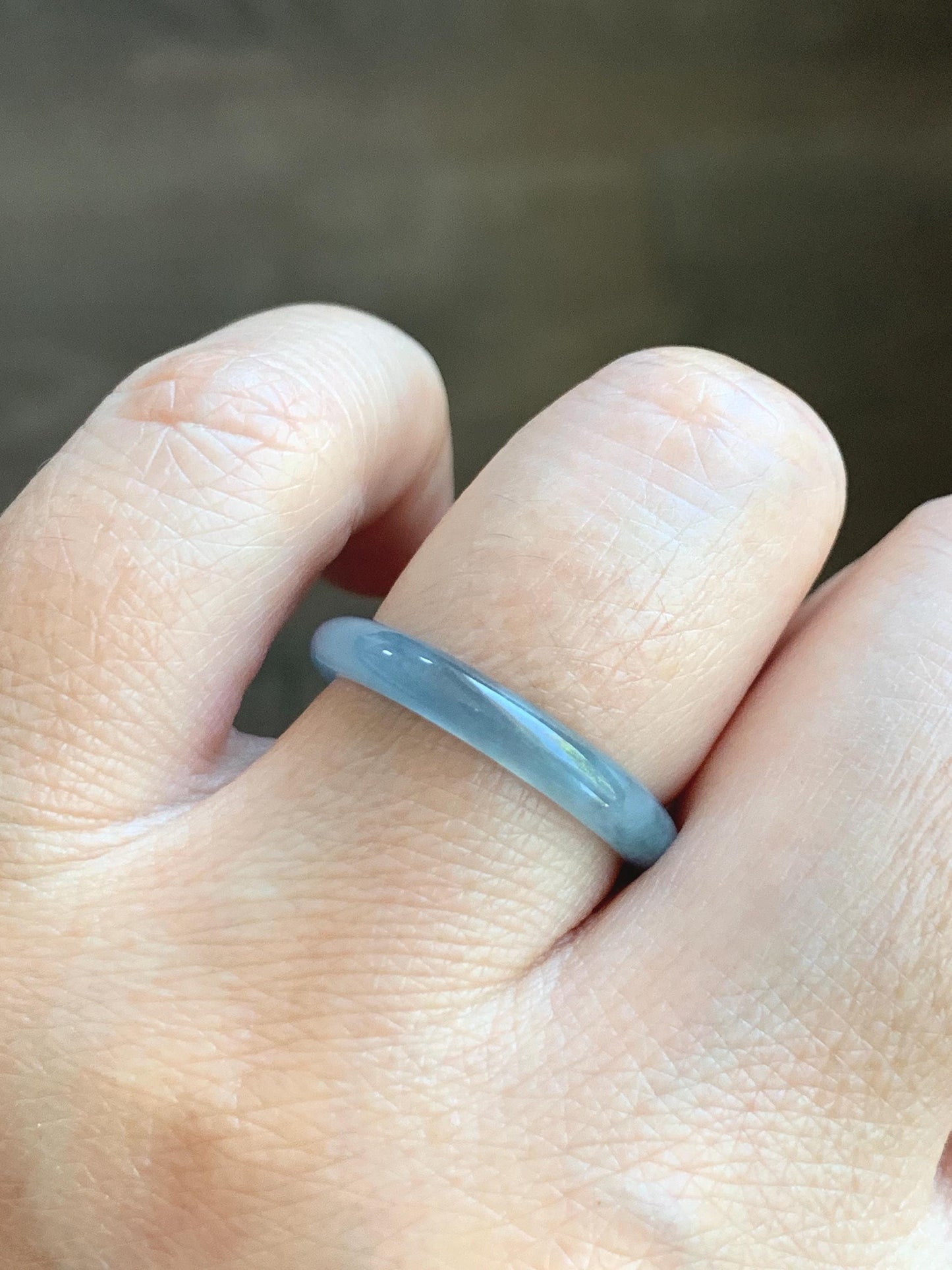 Natural Grade A Guatemalan Icy Highly Translucent Light Dusty Blue Jade Jadeite Band Ring Size 7.75 US 天然冰危浅蓝紫翡翠戒圈 NZL55