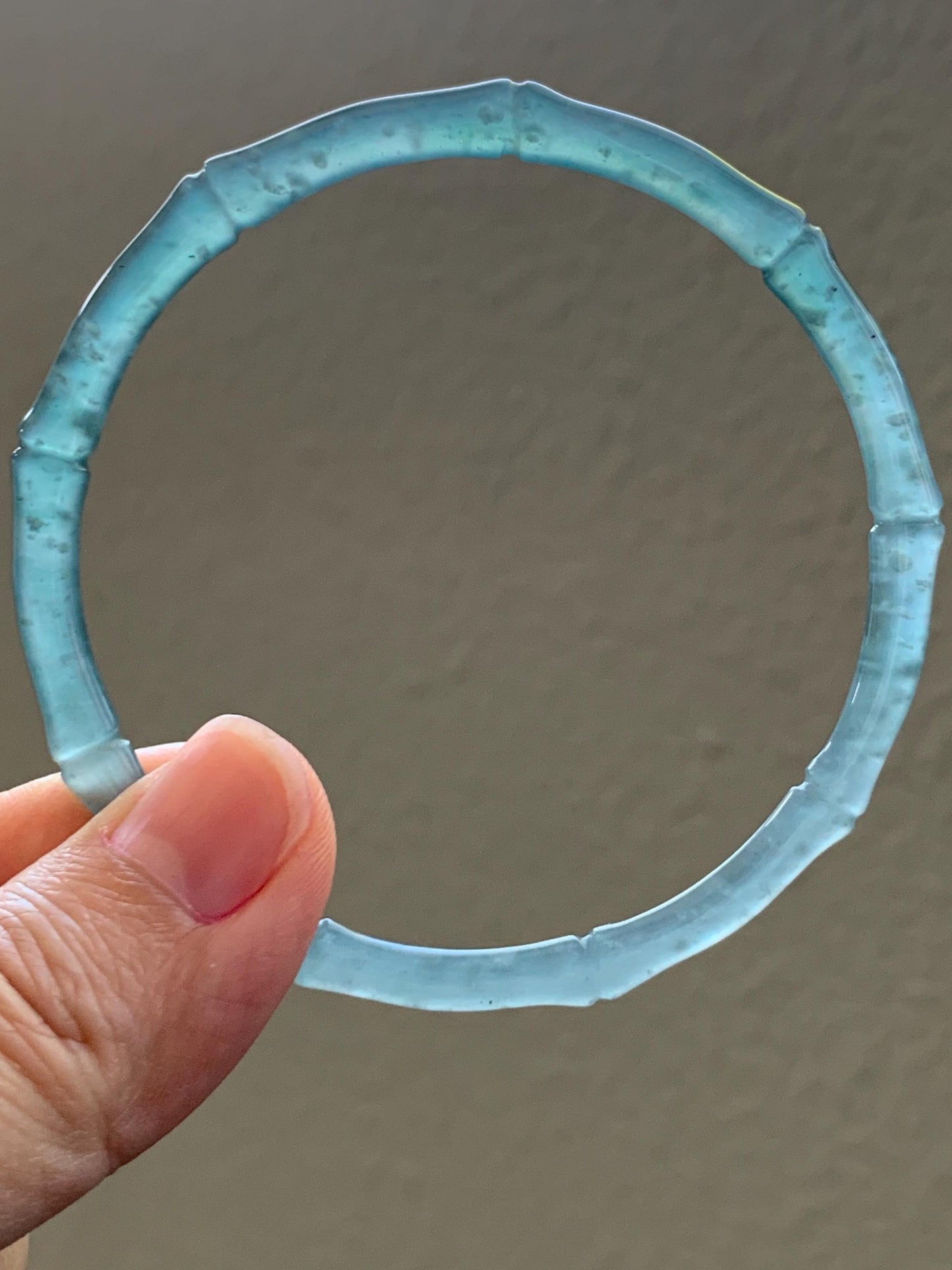Certified Natural Grade A Guatemalan Icy Highly Translucent Teal Green Jade Jadeite Carved Slim Bamboo Bangle 58.2mm 7.19” 天然冰危绿翡翠竹节手镯 8777