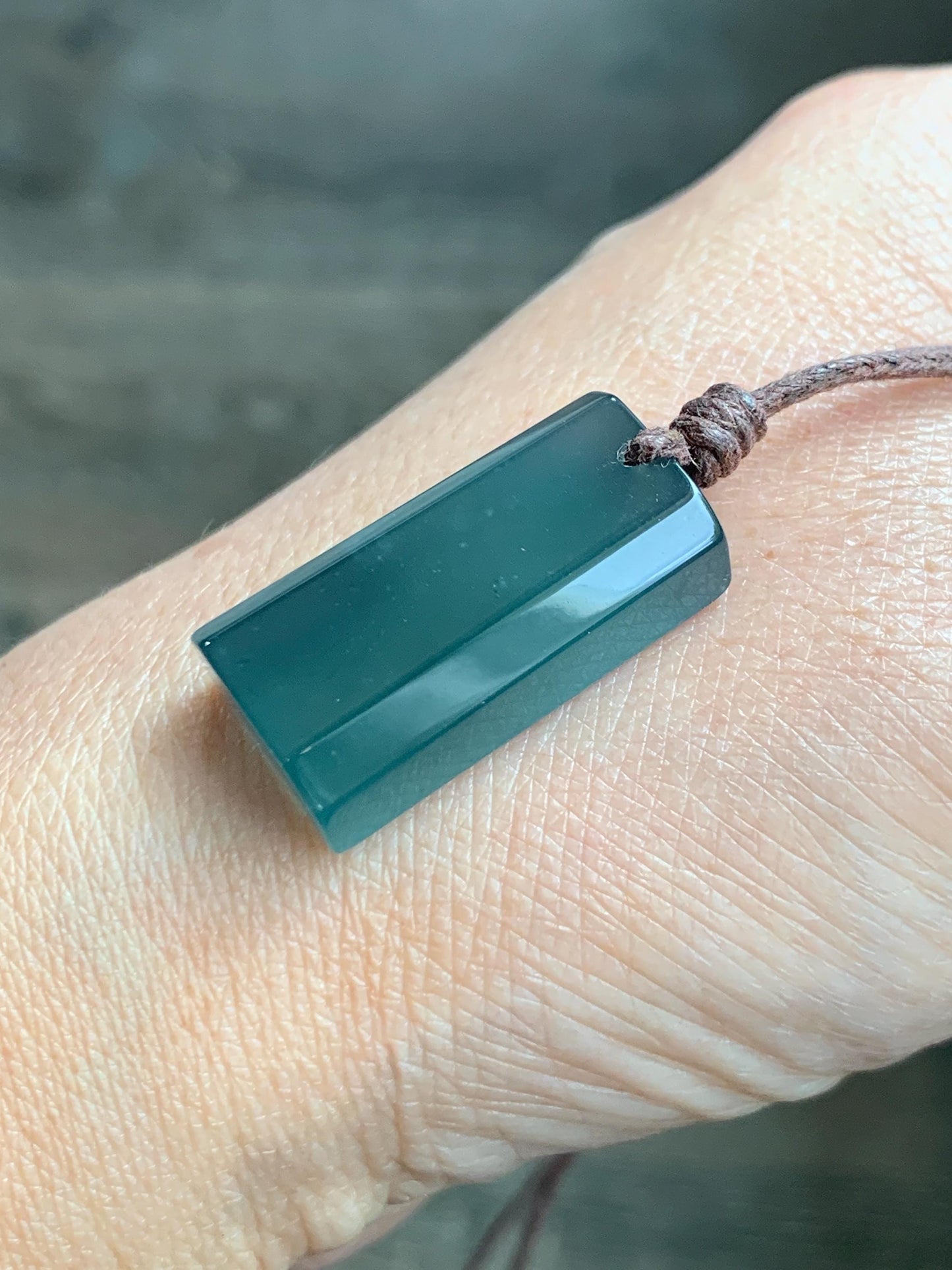 Natural Grade A Guatemalan Icy Highly Translucent Dark Teal Jade Jadeite Wu Shi Pai Pendant Rope Necklace 27" 8g 天然老种冰危深蓝绿翡翠梯形无事牌吊坠 GWP168