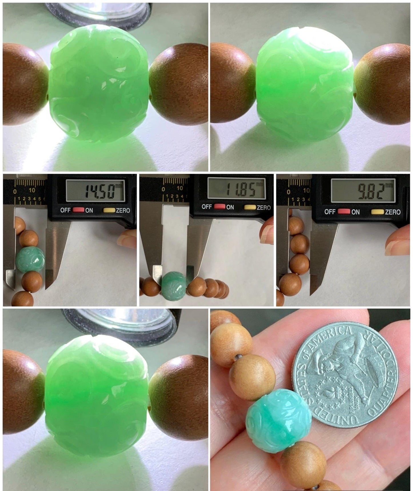Natural Grade A Icy Translucent Light Apple Green Jade Jadeite Engraved Barrel Bead Beaded Bracelet 7.25” 15g 天然冰浅果绿翡翠桶珠木珠手串 MGL99A