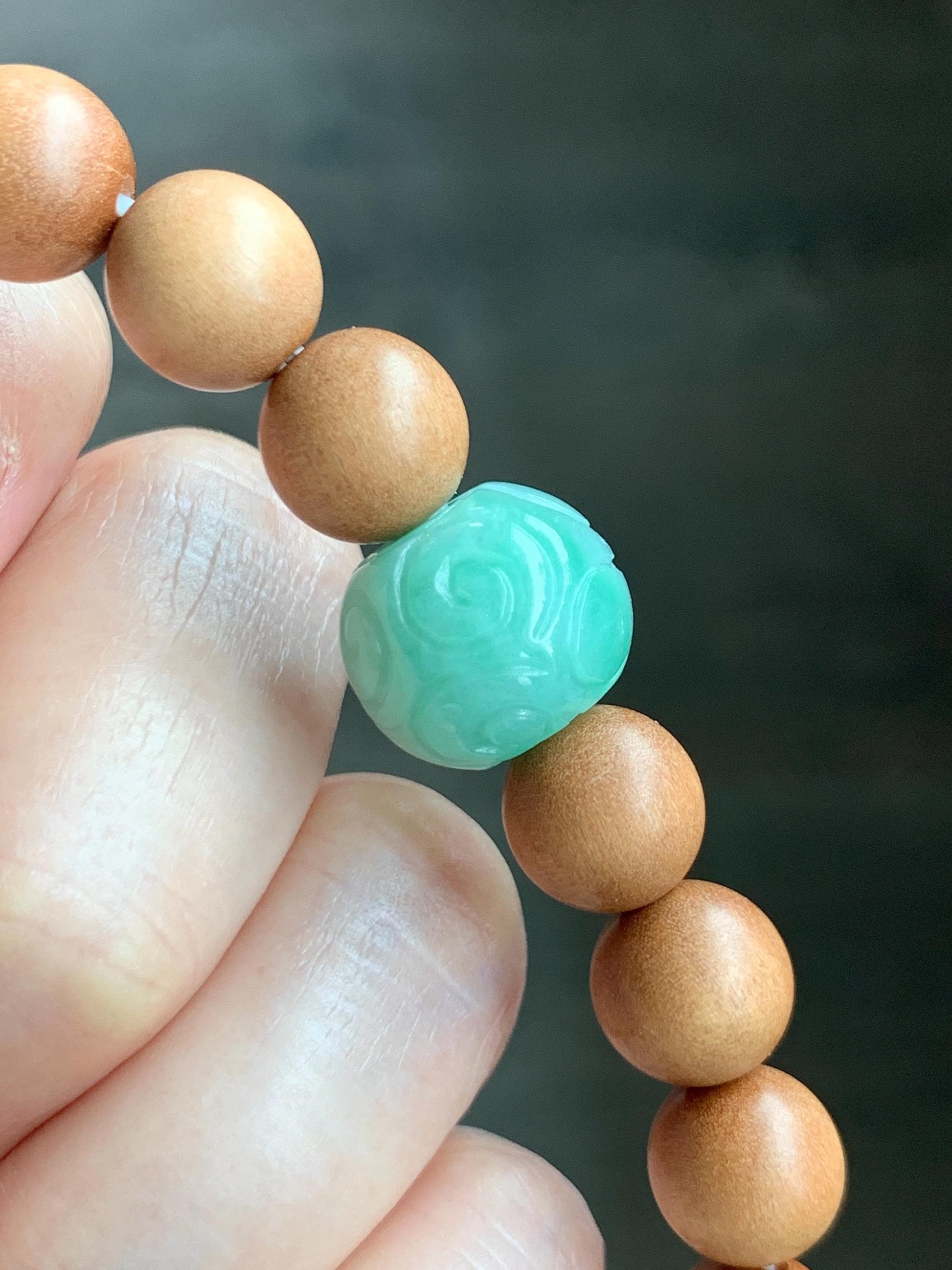 Natural Grade A Icy Translucent Light Apple Green Jade Jadeite Engraved Barrel Bead Beaded Bracelet 7.25” 15g 天然冰浅果绿翡翠桶珠木珠手串 MGL99A