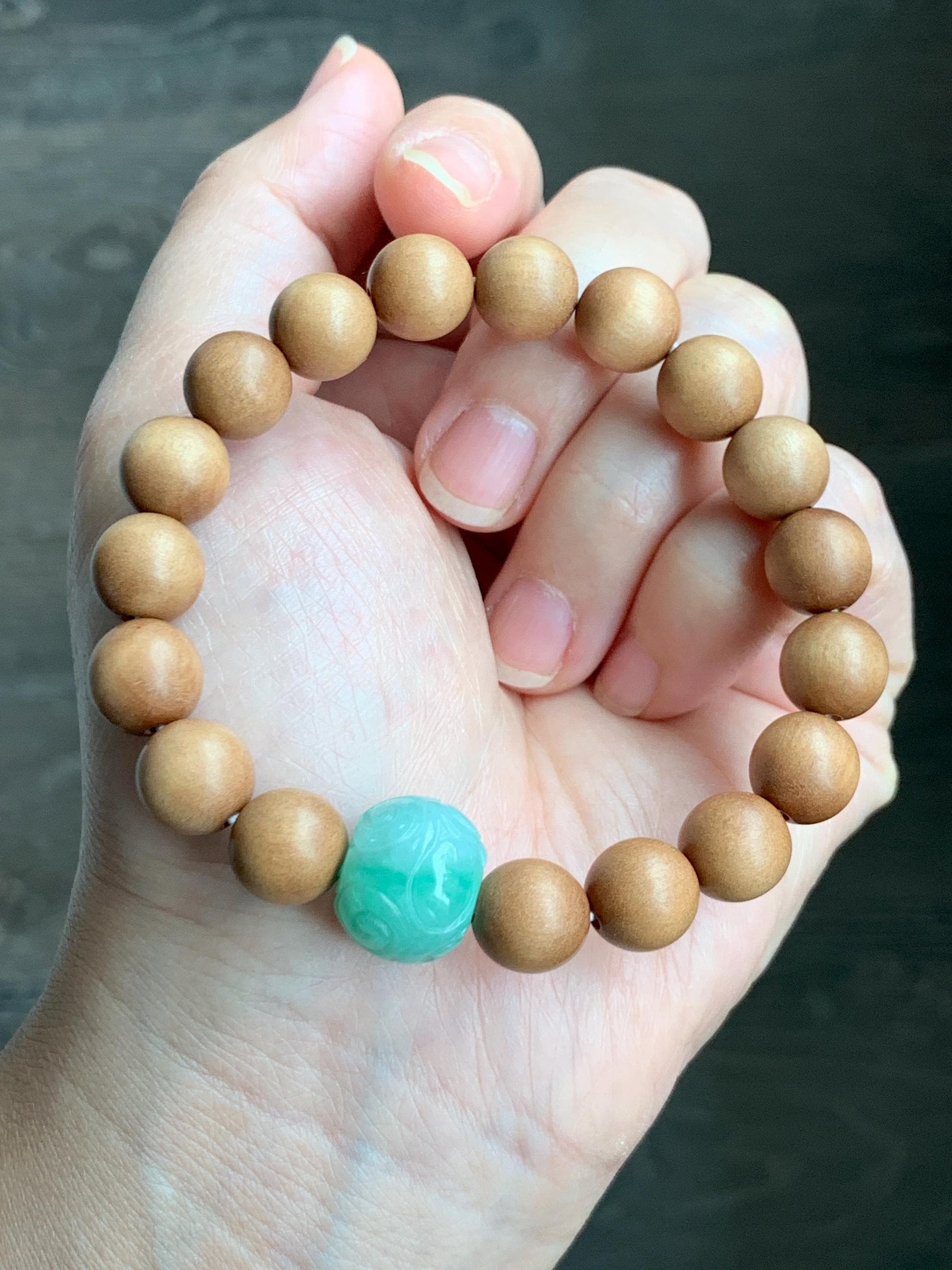 Natural Grade A Icy Translucent Light Apple Green Jade Jadeite Engraved Barrel Bead Beaded Bracelet 7.25” 15g 天然冰浅果绿翡翠桶珠木珠手串 MGL99A