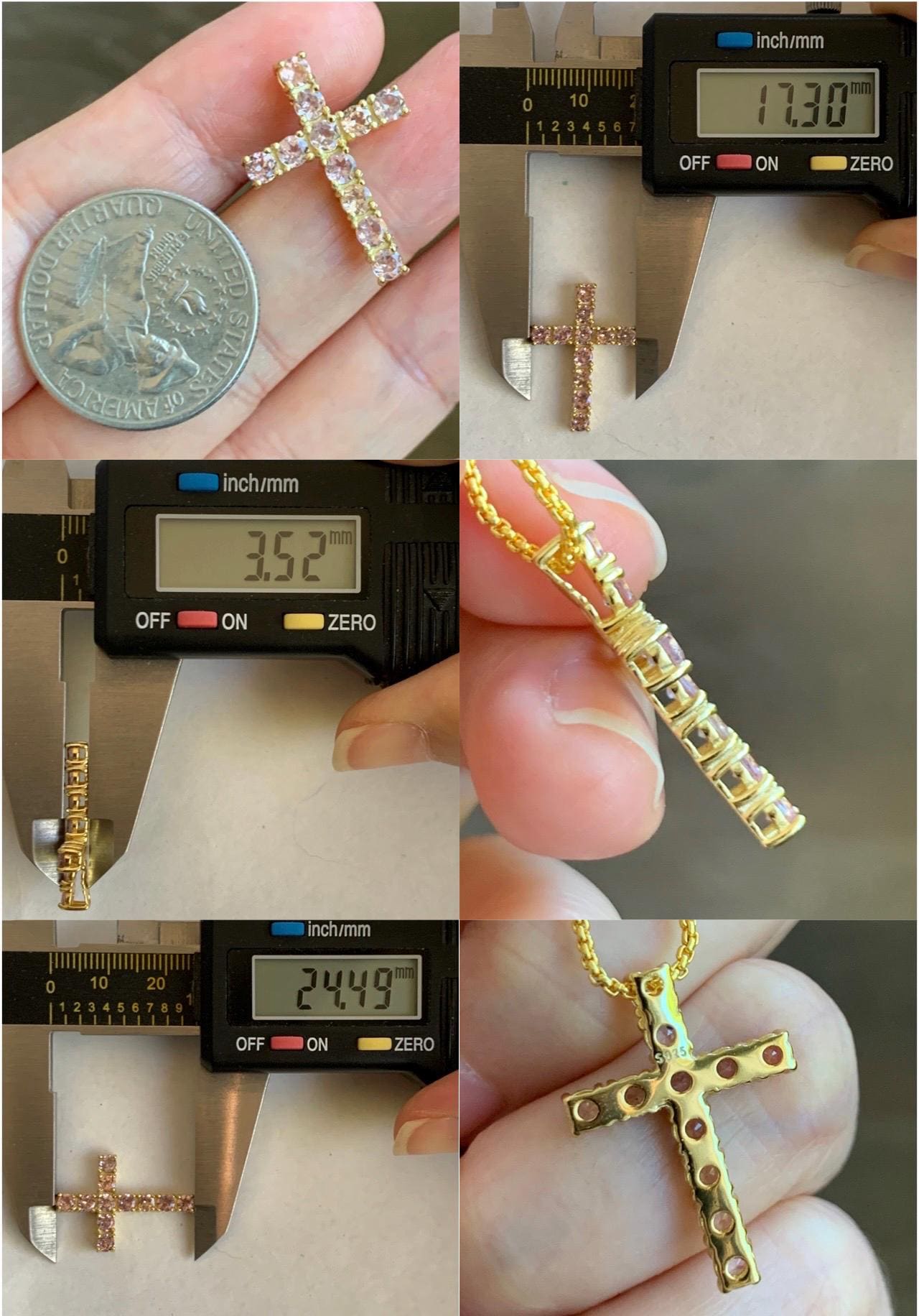 Natural Genuine Blush Pink Color Change Garnet Cross Pendant Sterling Silver with Yellow Gold Overlay 2g c453