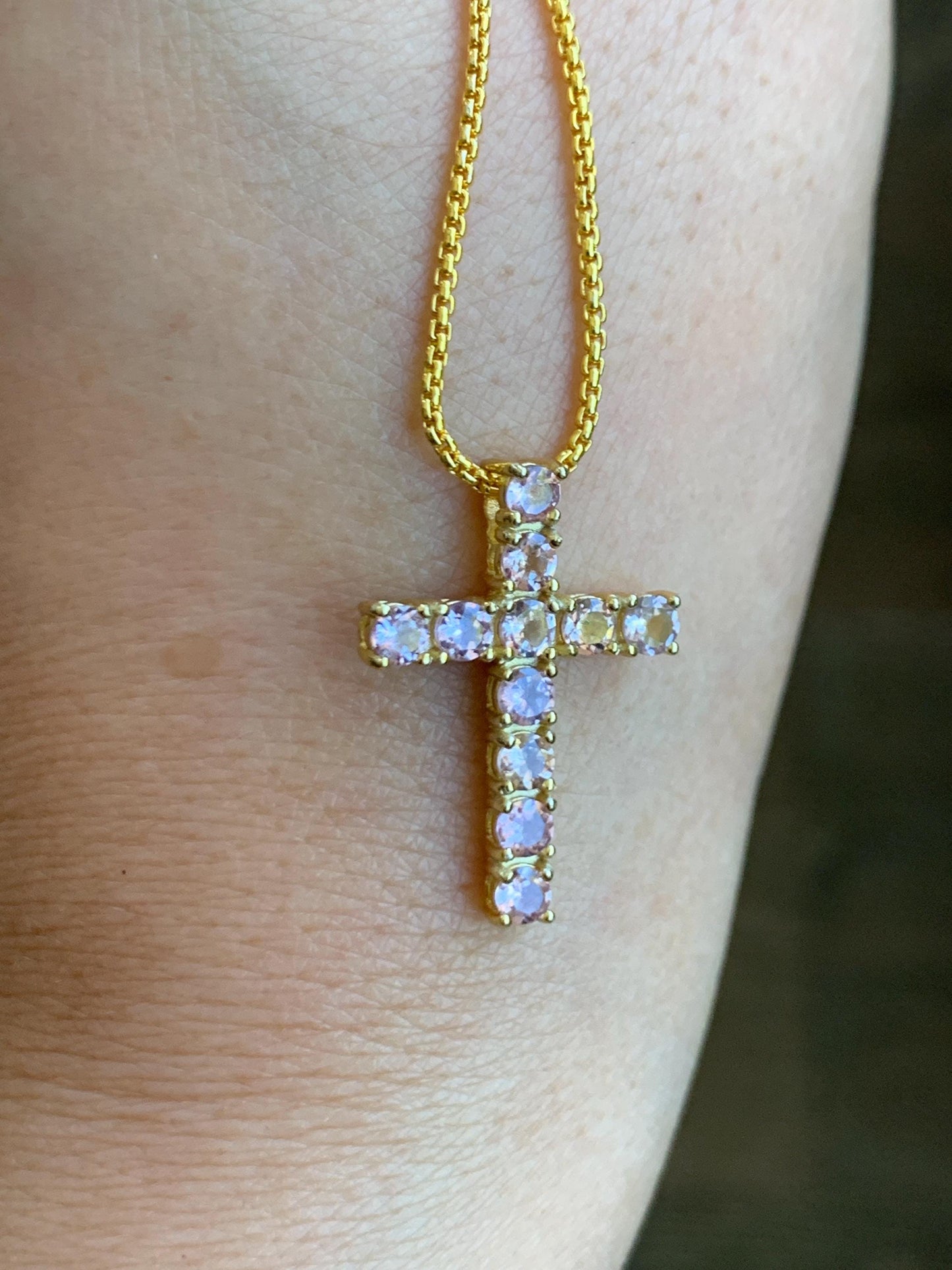 Natural Genuine Blush Pink Color Change Garnet Cross Pendant Sterling Silver with Yellow Gold Overlay 2g c453