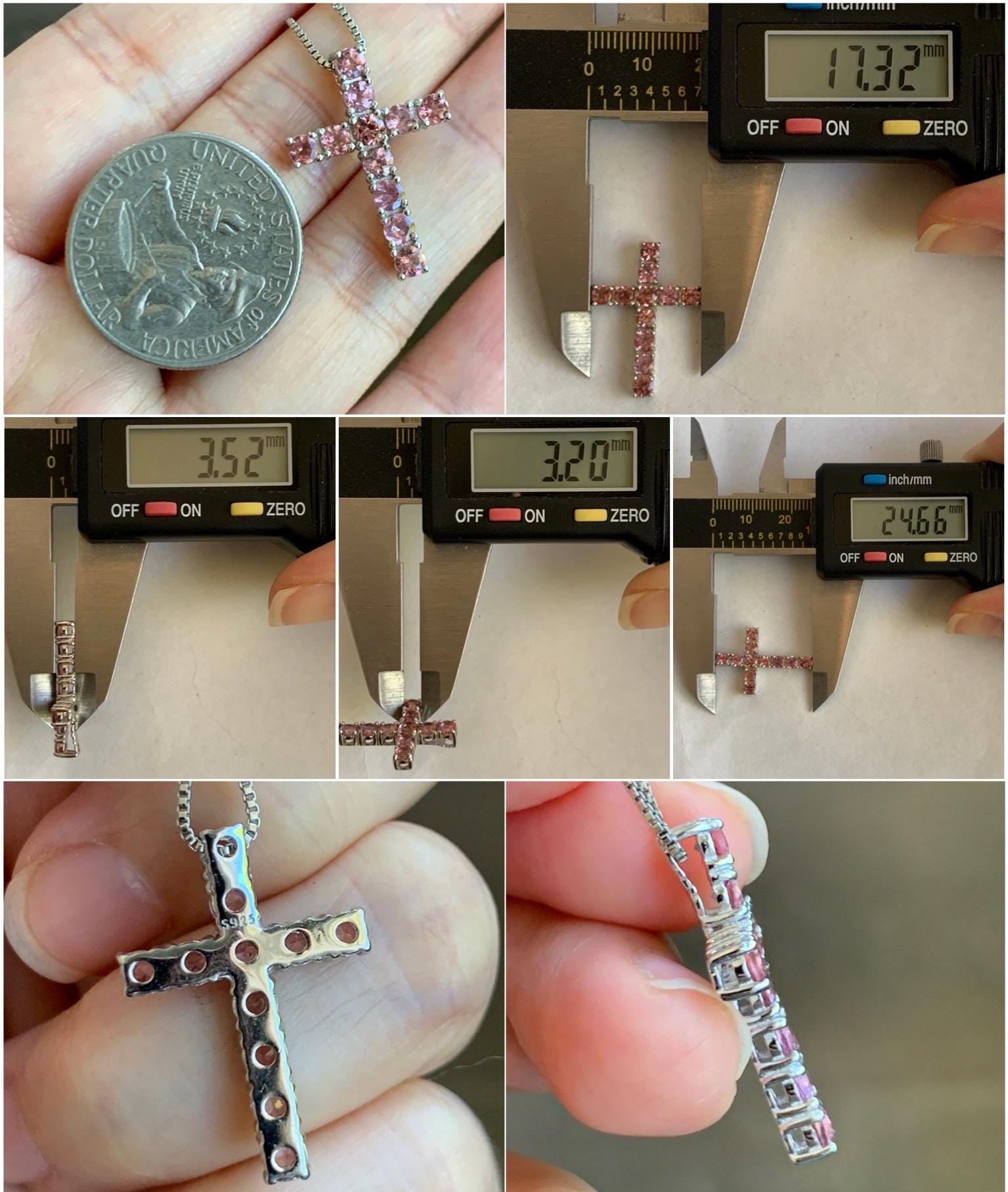 Natural Genuine Dark Pink Color Change Garnet Cross Pendant Sterling Silver 2g c453-silver