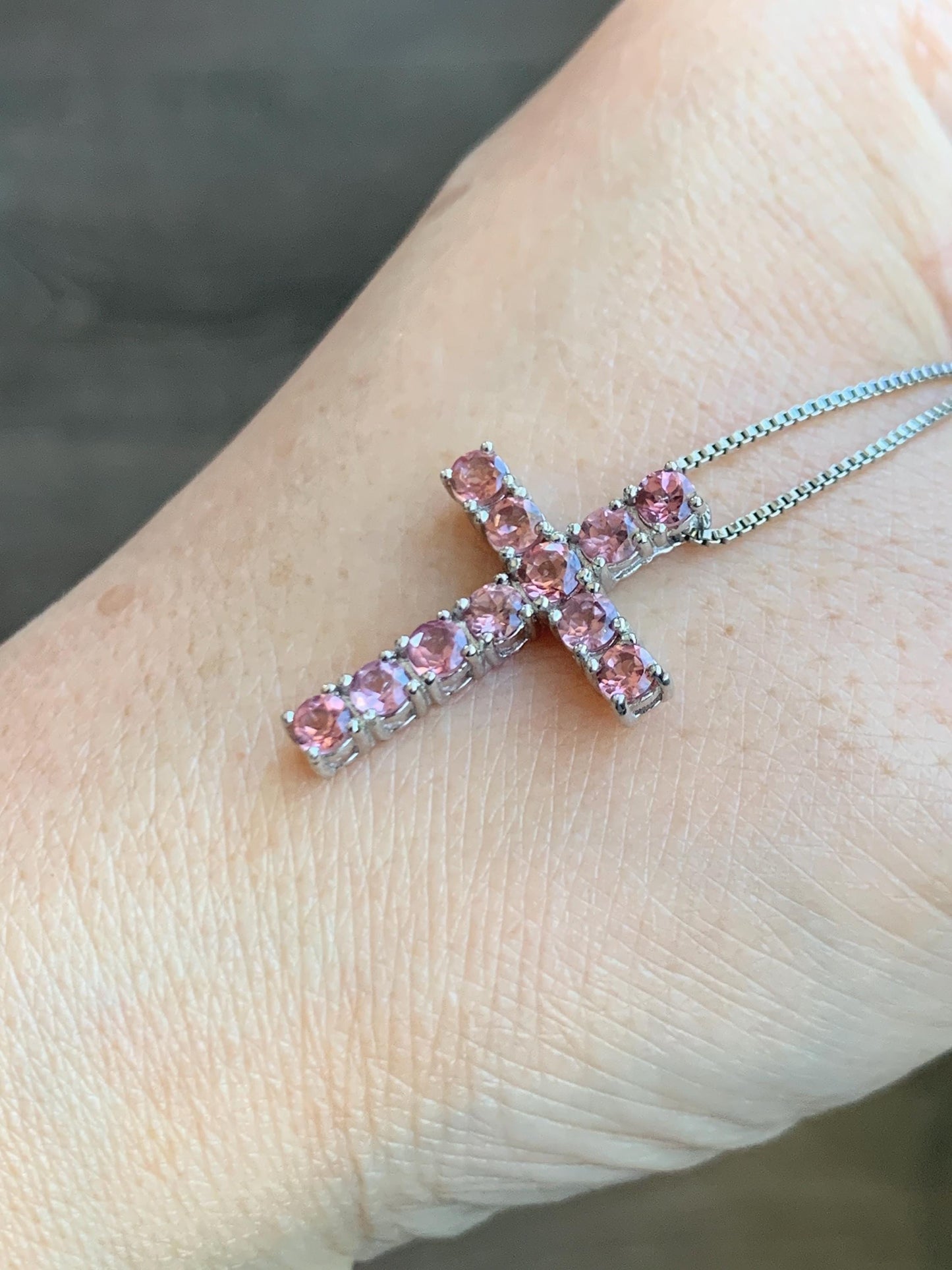 Natural Genuine Dark Pink Color Change Garnet Cross Pendant Sterling Silver 2g c453-silver