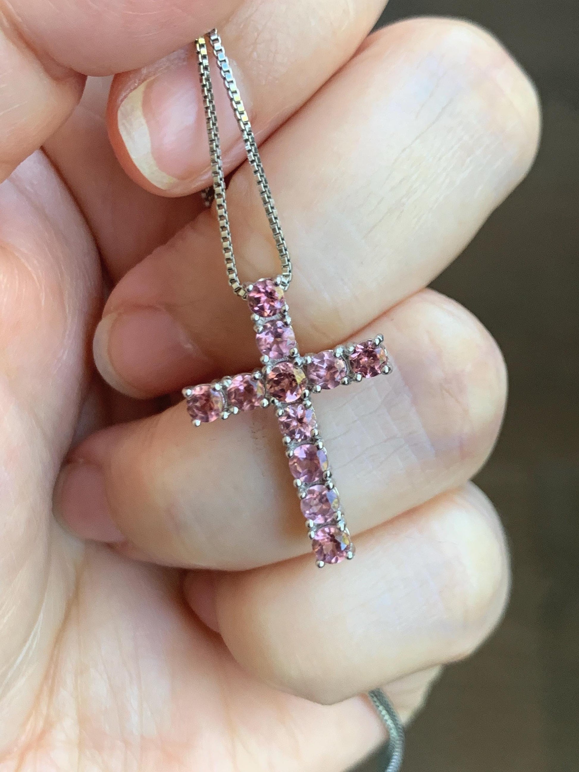 Natural Genuine Dark Pink Color Change Garnet Cross Pendant Sterling Silver 2g c453-silver