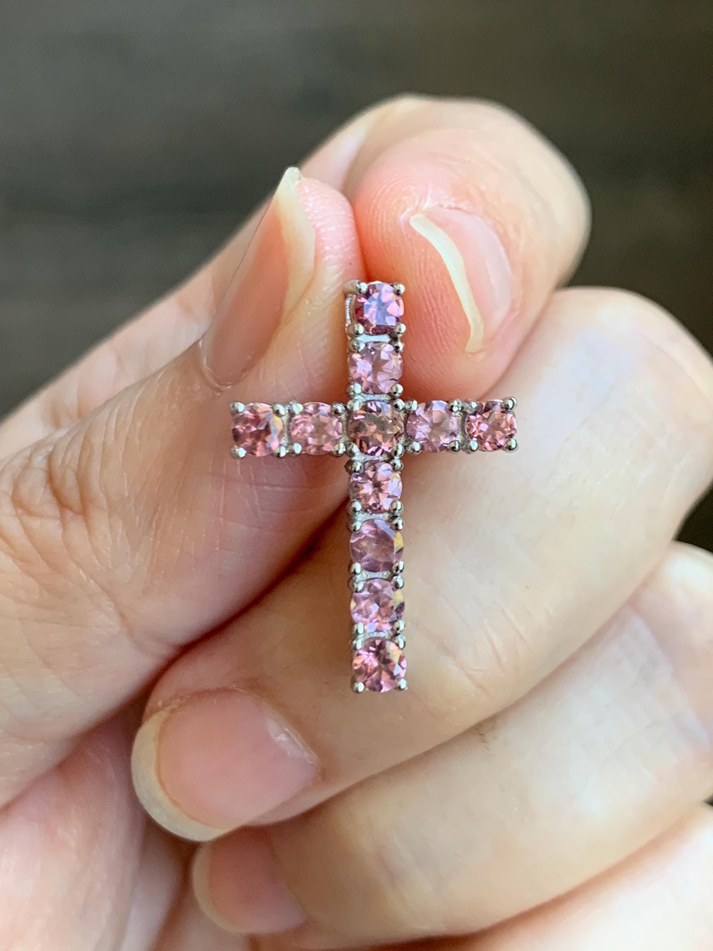 Natural Genuine Dark Pink Color Change Garnet Cross Pendant Sterling Silver 2g c453-silver