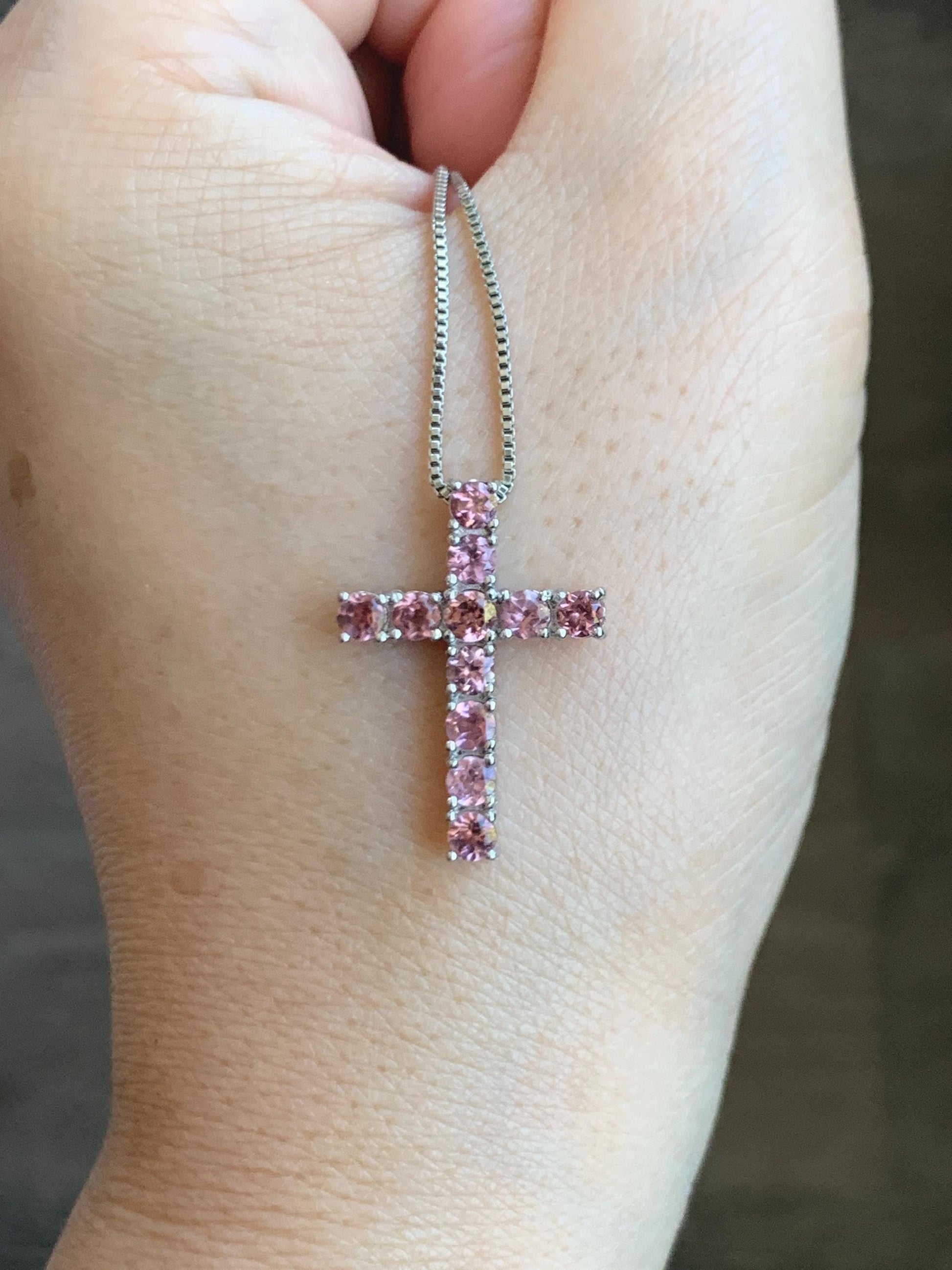 Natural Genuine Dark Pink Color Change Garnet Cross Pendant Sterling Silver 2g c453-silver