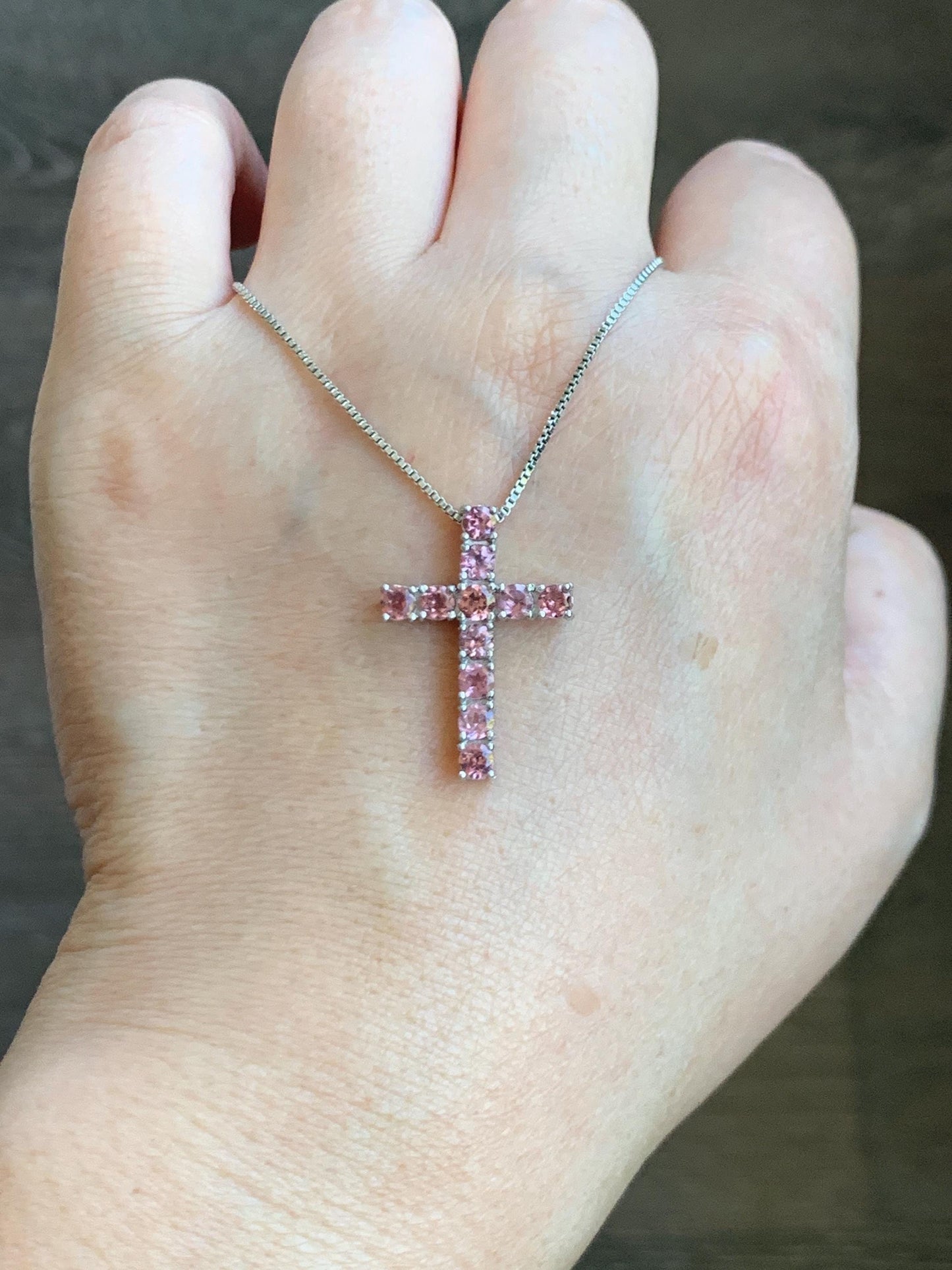 Natural Genuine Dark Pink Color Change Garnet Cross Pendant Sterling Silver 2g c453-silver