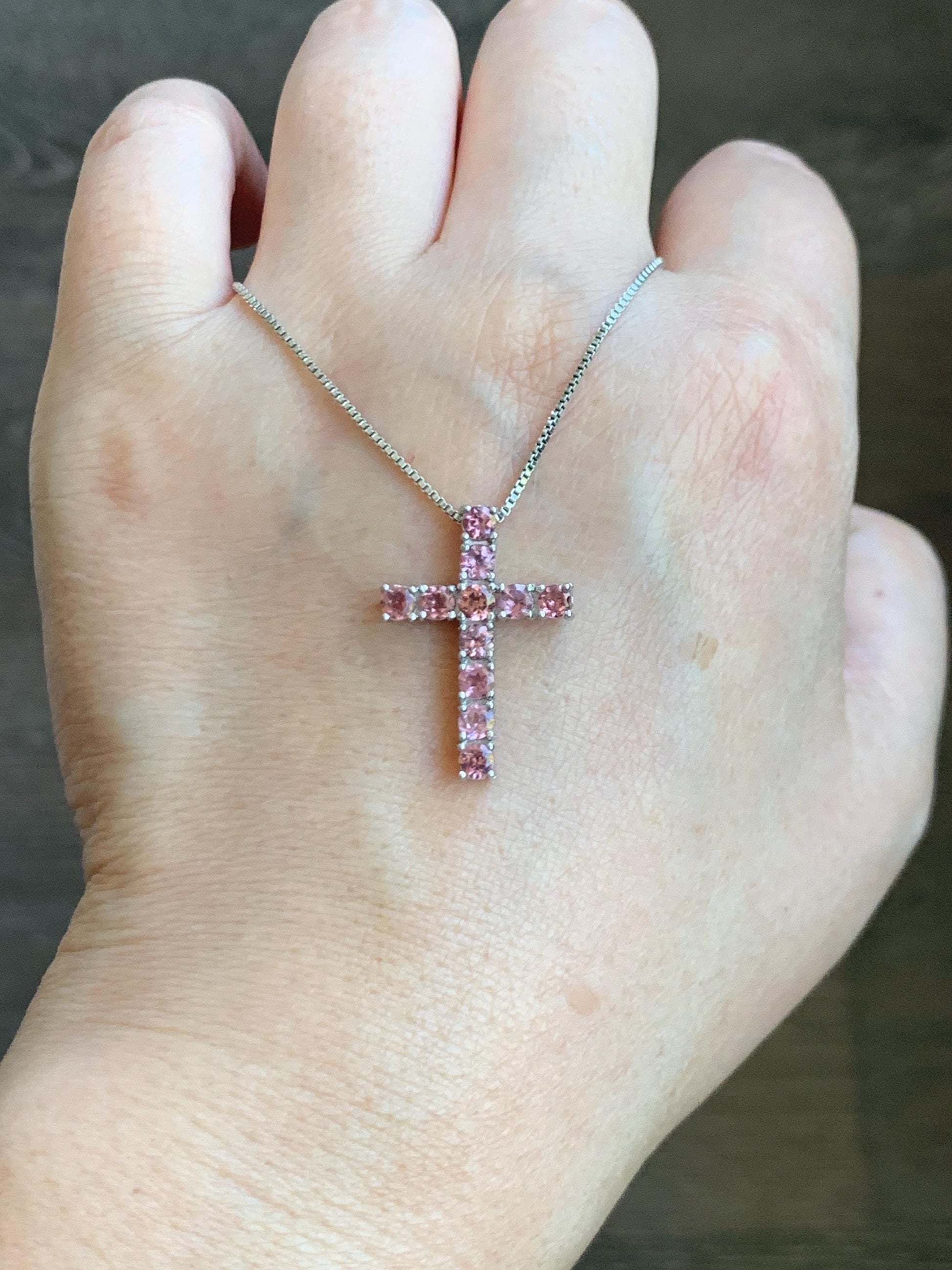 Natural Genuine Dark Pink Color Change Garnet Cross Pendant Sterling Silver 2g c453-silver