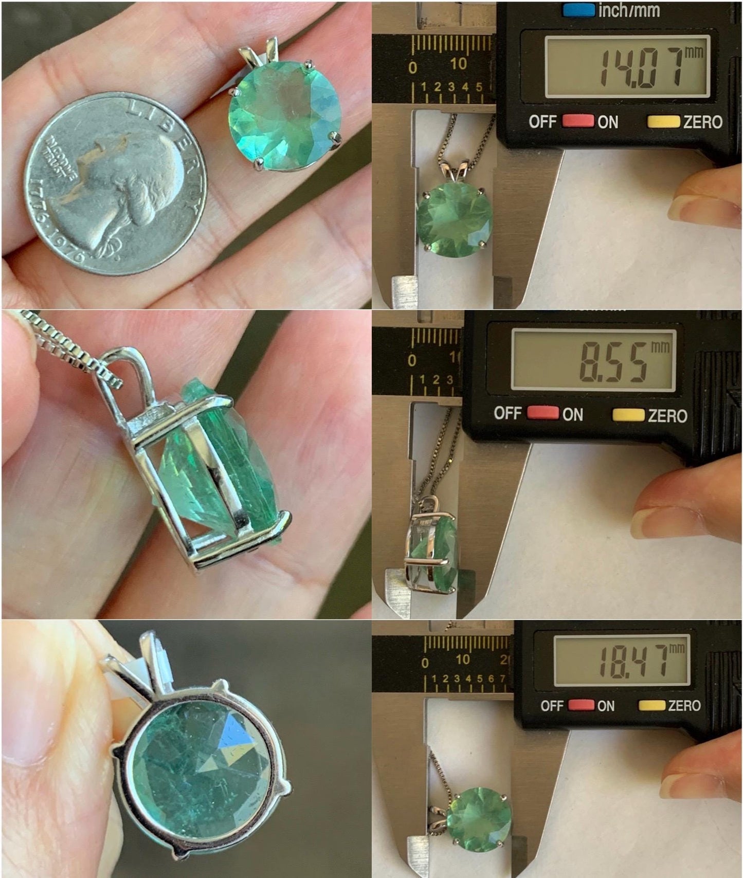 Natural Genuine Untreated Green Fluorite Large Round Solitaire Pendant 925 Sterling Silver 14mm 3g c234