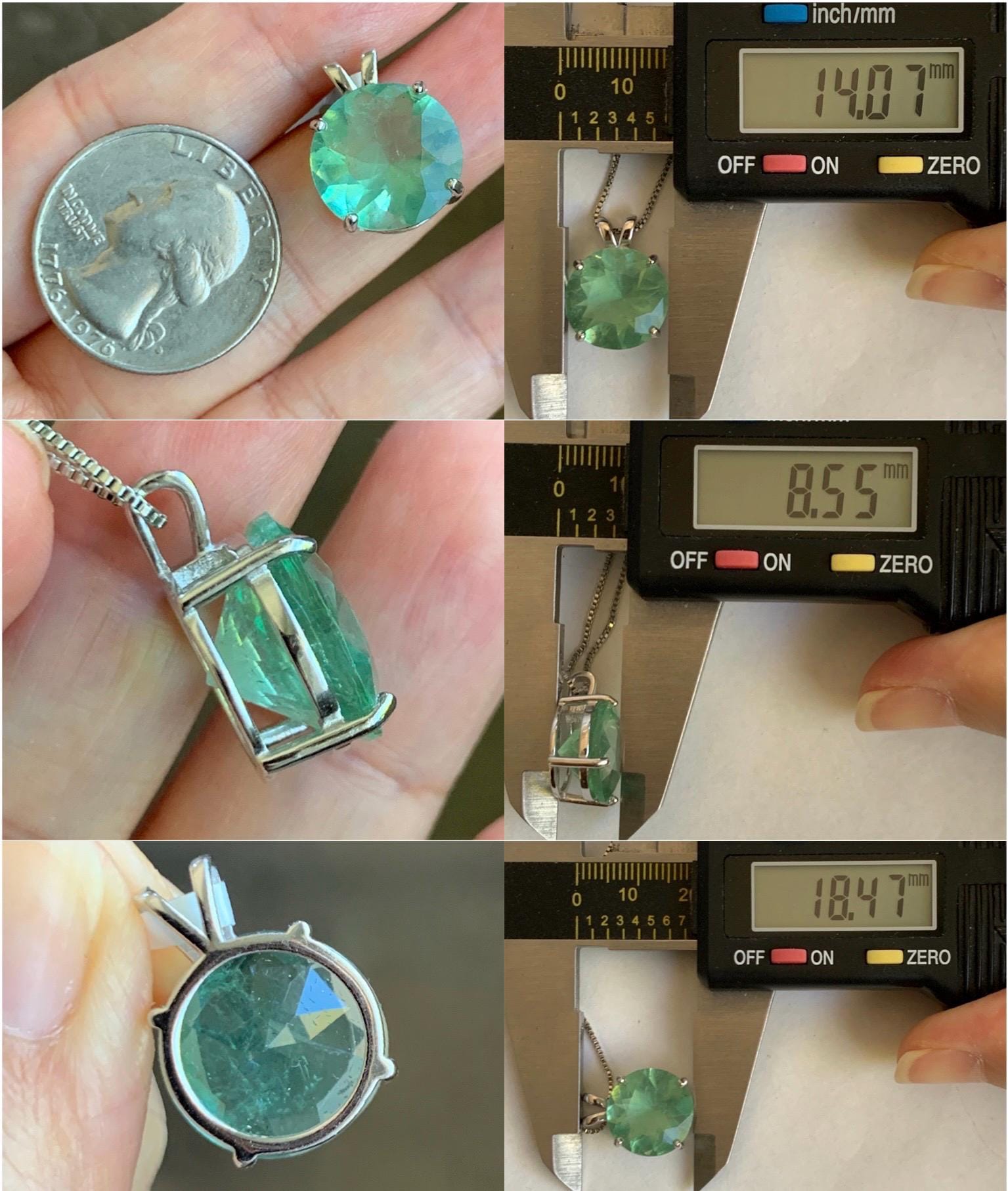 Natural Genuine Untreated Green Fluorite Large Round Solitaire Pendant 925 Sterling Silver 14mm 3g c234