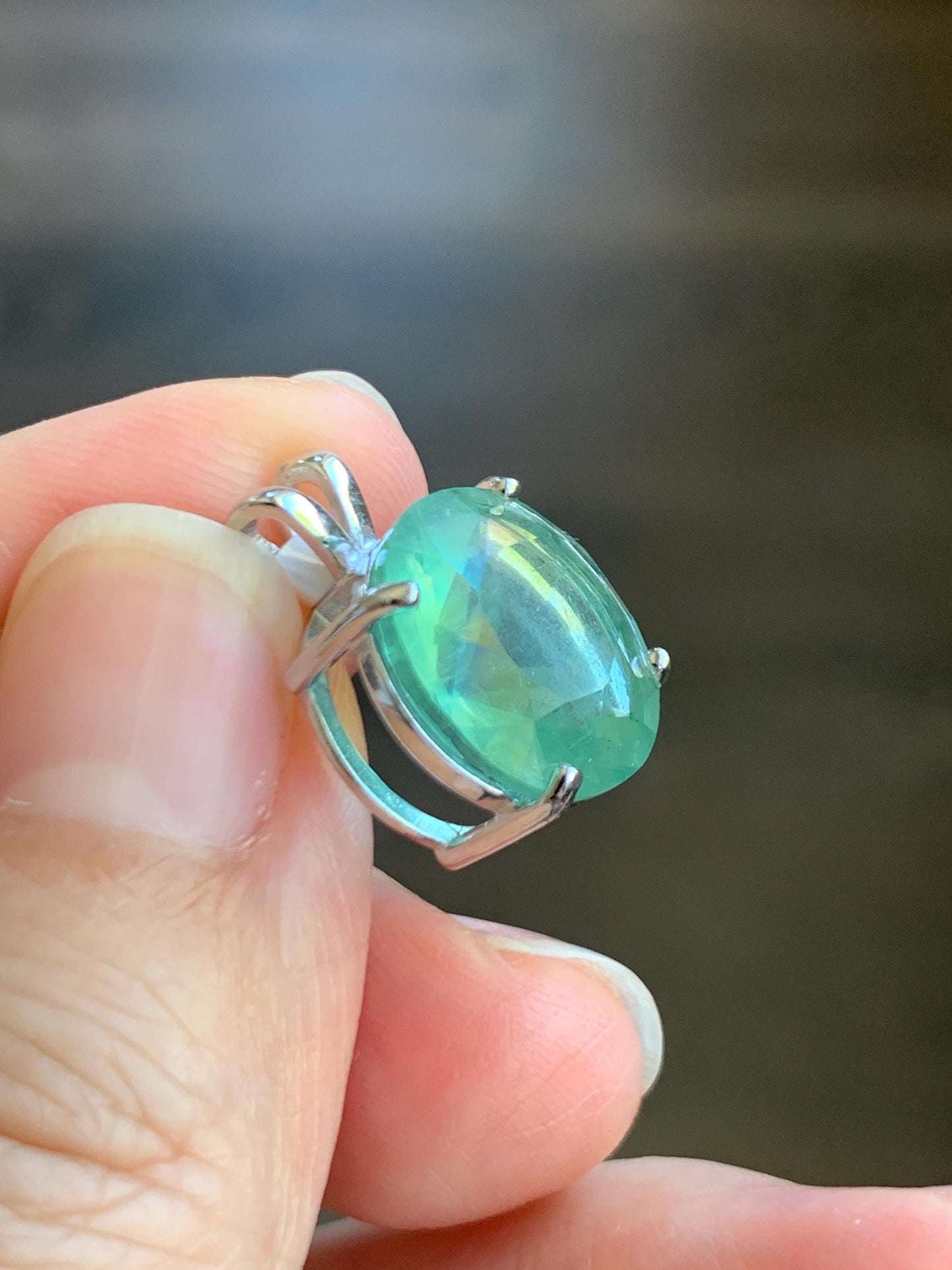 Natural Genuine Untreated Green Fluorite Large Round Solitaire Pendant 925 Sterling Silver 14mm 3g c234