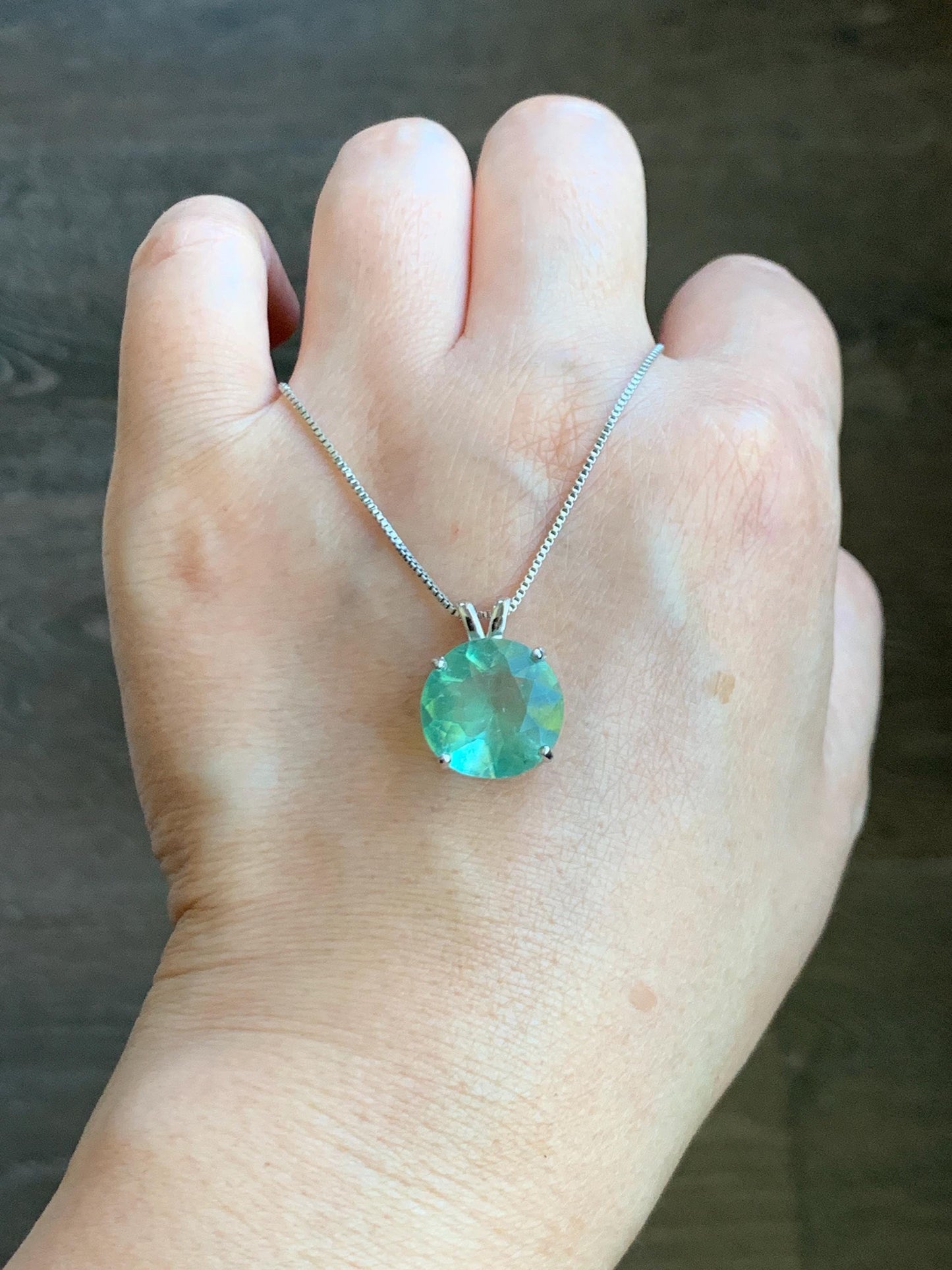 Natural Genuine Untreated Green Fluorite Large Round Solitaire Pendant 925 Sterling Silver 14mm 3g c234