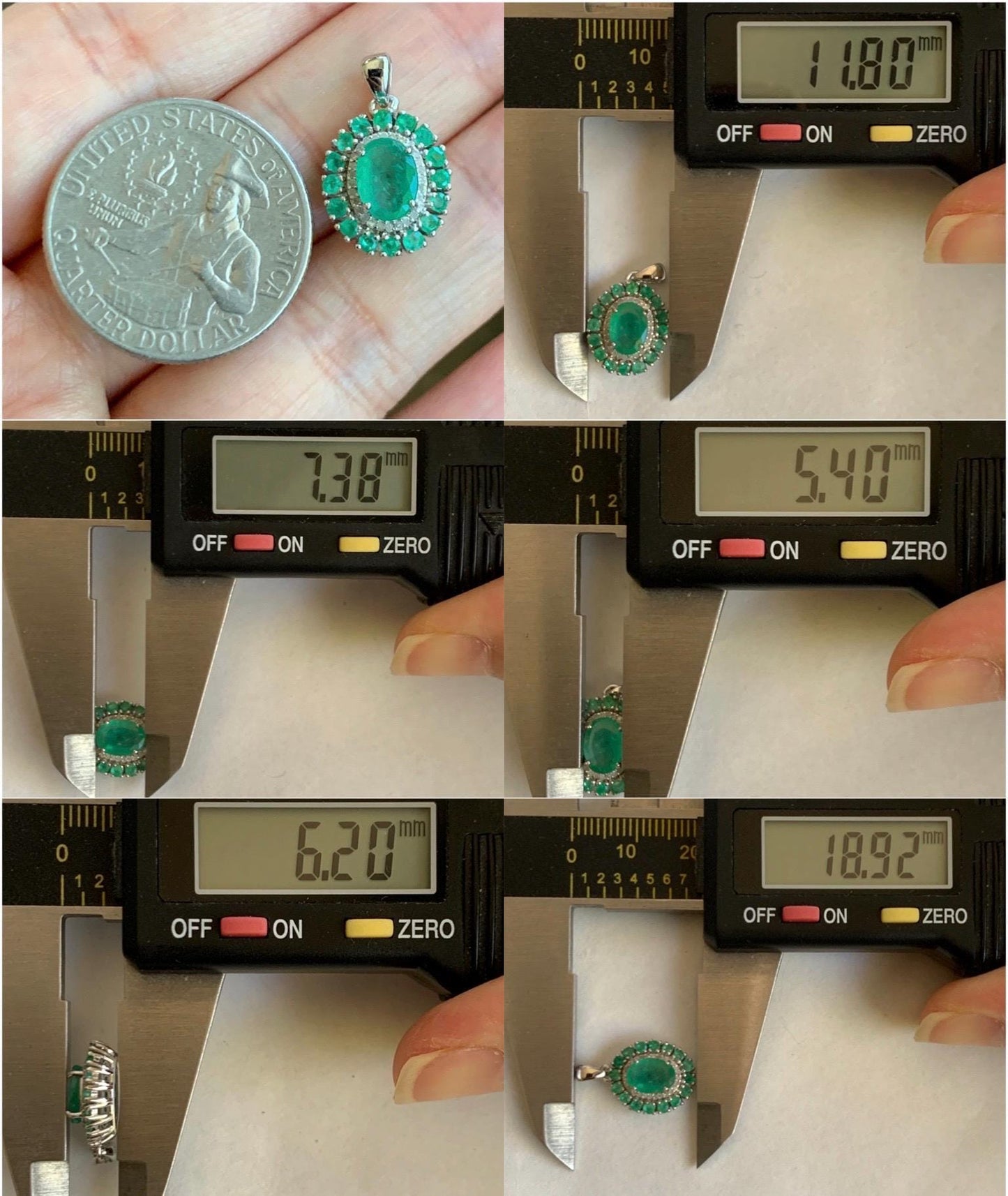 Natural Genuine Zambian Emerald Pendant with Natural Emeralds and Natural Diamonds 925 Sterling Silver 2g c366