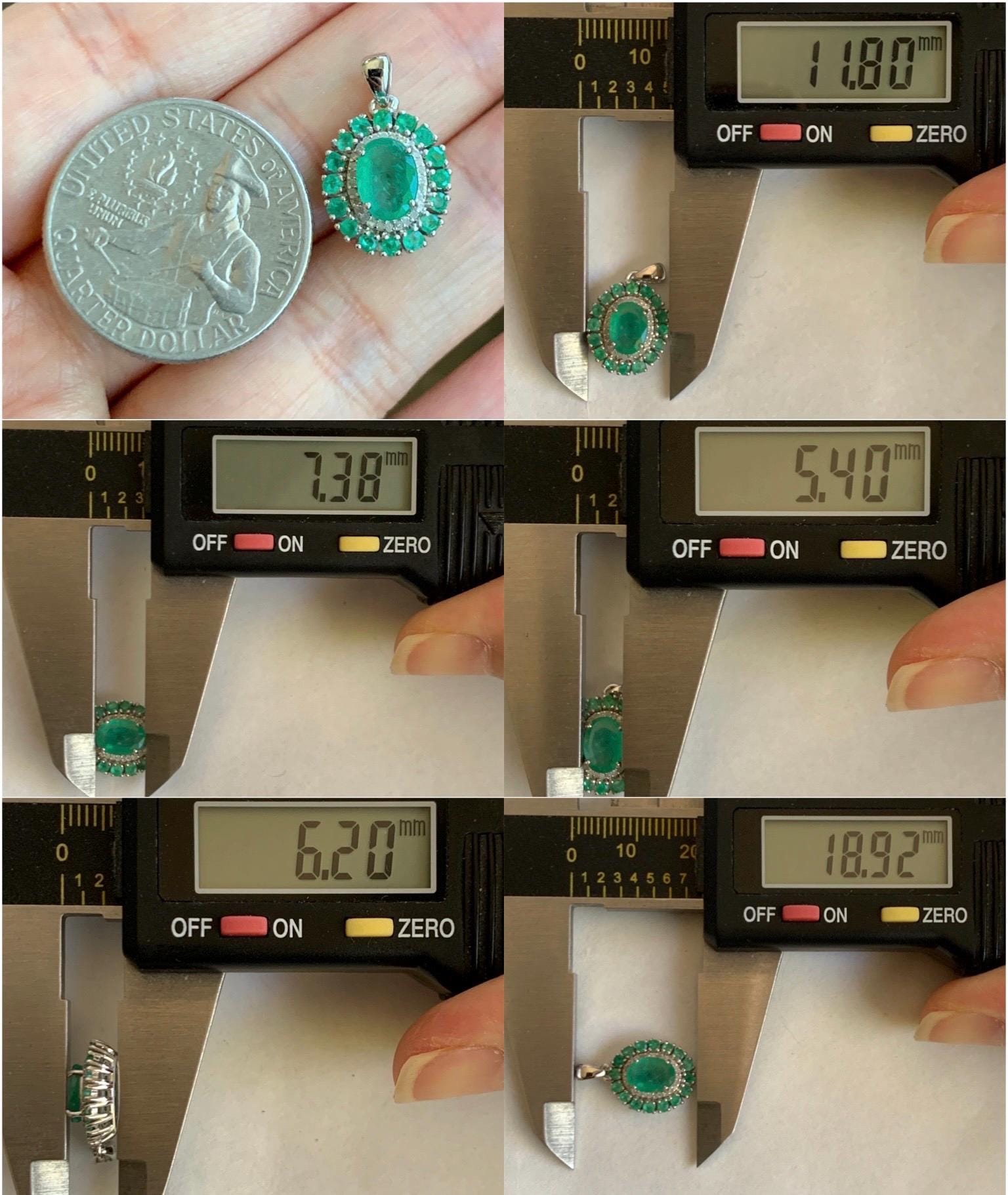 Natural Genuine Zambian Emerald Pendant with Natural Emeralds and Natural Diamonds 925 Sterling Silver 2g c366