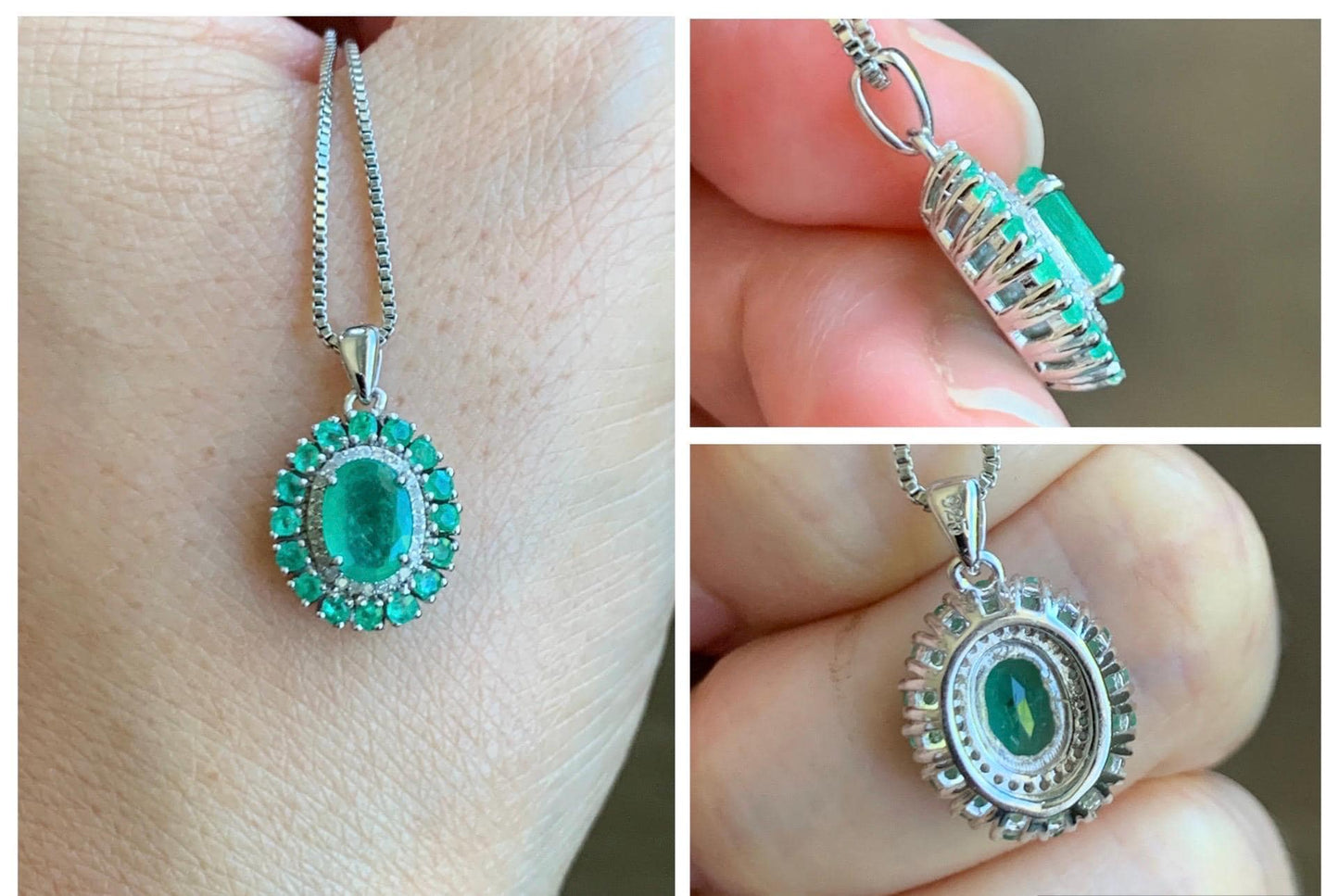Natural Genuine Zambian Emerald Pendant with Natural Emeralds and Natural Diamonds 925 Sterling Silver 2g c366