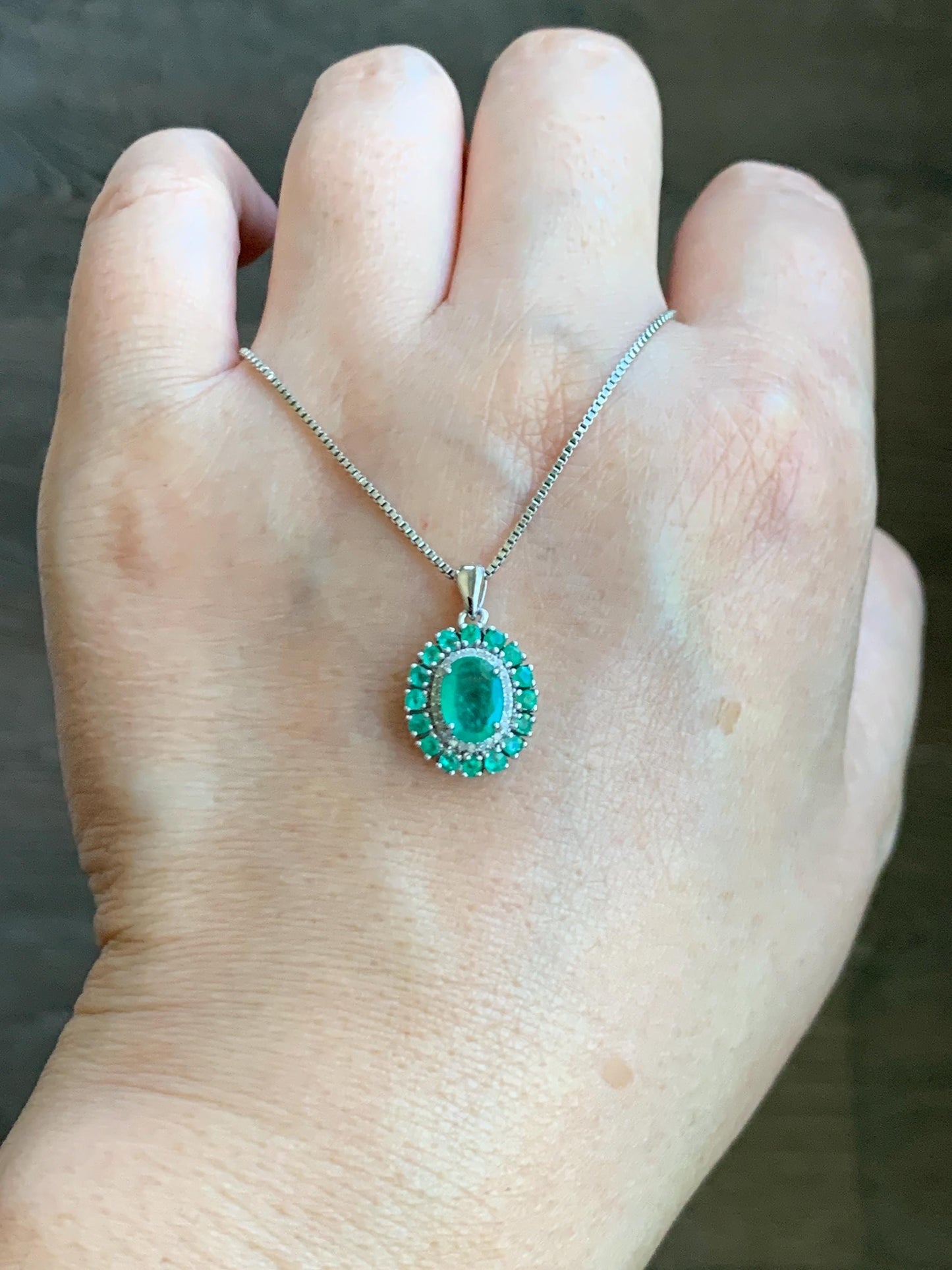 Natural Genuine Zambian Emerald Pendant with Natural Emeralds and Natural Diamonds 925 Sterling Silver 2g c366