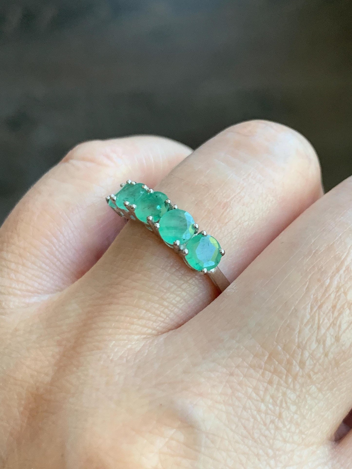 Natural Genuine Zambian Emerald 5-Stone Band Ring Round Brilliant Cut 4.5-4.6m Sterling Silver Size 9 US 2g c379