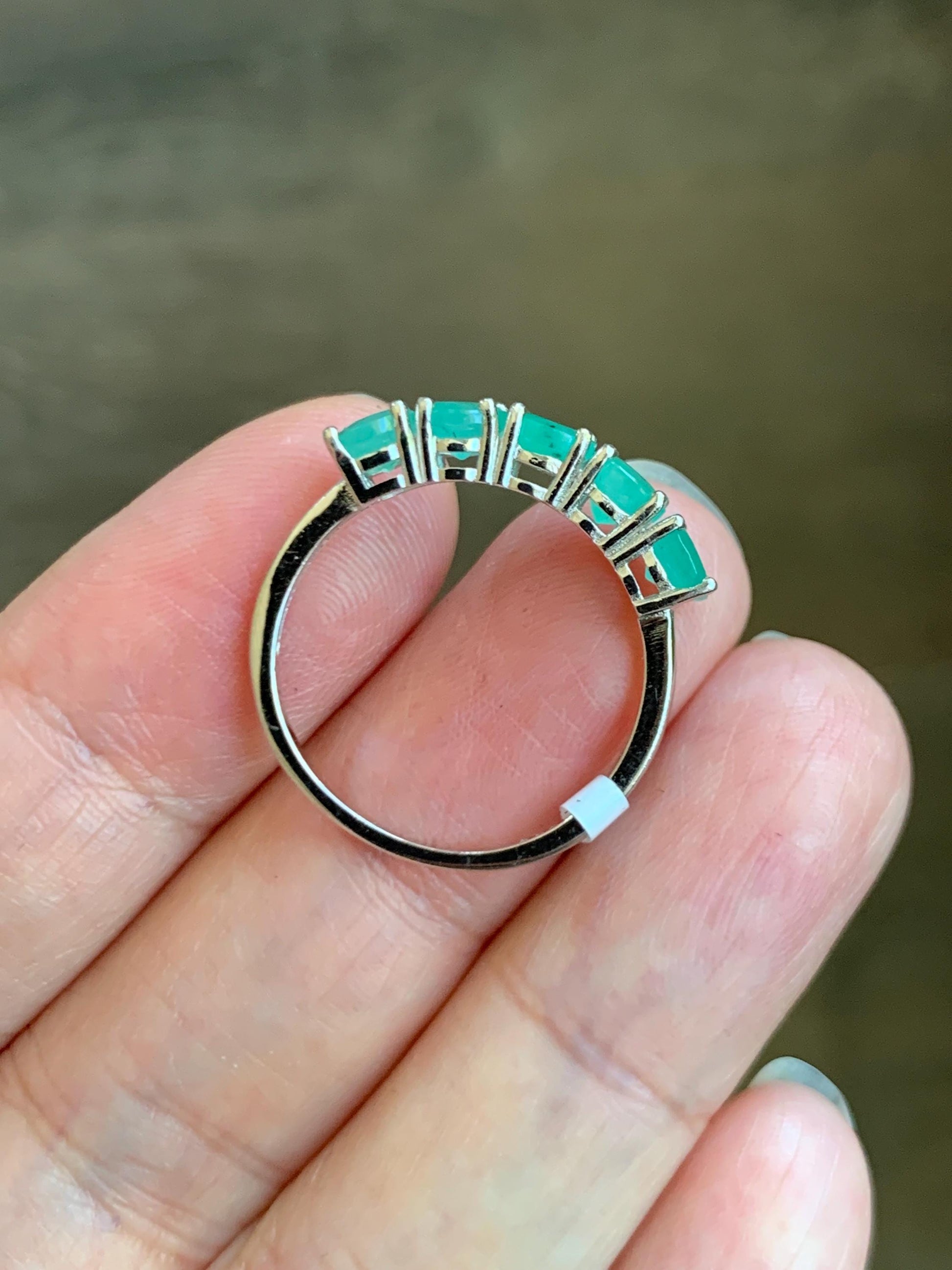 Natural Genuine Zambian Emerald 5-Stone Band Ring Round Brilliant Cut 4.6-4.7mm Sterling Silver Size 8 US 2g c378