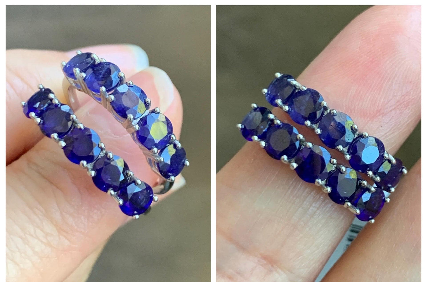 Natural Genuine Dark Blue Sapphire 5-Stone Band Ring Round Brilliant Cut 4.5-4.6mm Sterling Silver Size 7 US 2g c422