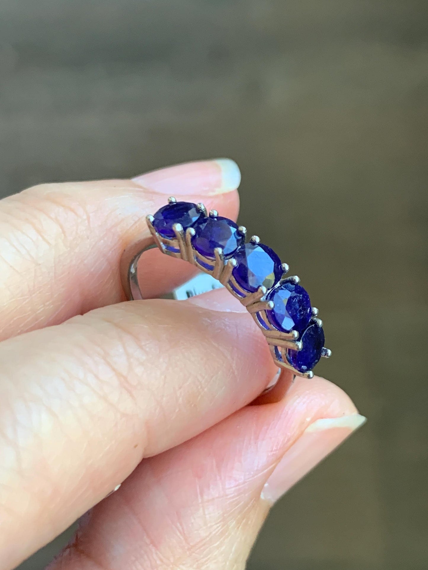 Natural Genuine Dark Blue Sapphire 5-Stone Band Ring Round Brilliant Cut 4.5-4.6mm Sterling Silver Size 8 US 2g c423