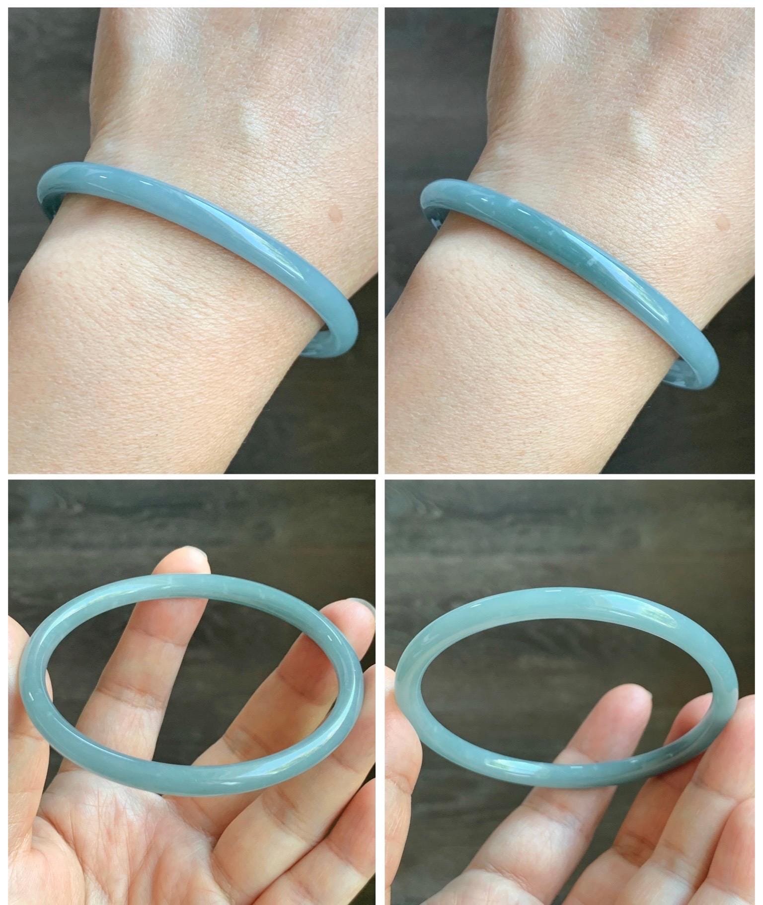 Certified Natural Grade A Guatemalan Icy Translucent Light Dusty Blue Jade Jadeite Bangle Bracelet 61.7mm 7.63" 17.77g 天然危蓝糯冰浅蓝翡翠圆条手镯 8790