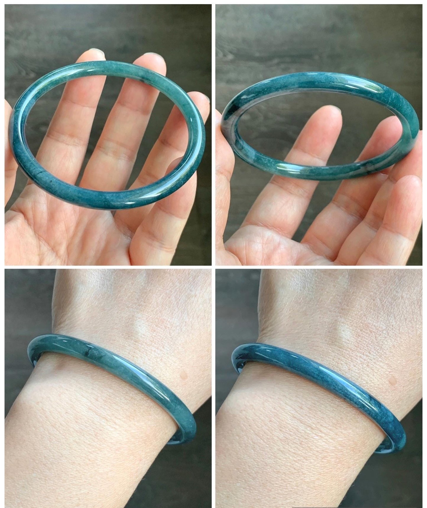 Certified Natural Grade A Guatemalan Icy Translucent Dark Aegean Blue Jade Jadeite Bangle 59.63mm 7.37” 20.47g 天然危深牛仔蓝翡翠细圆条手镯 8772