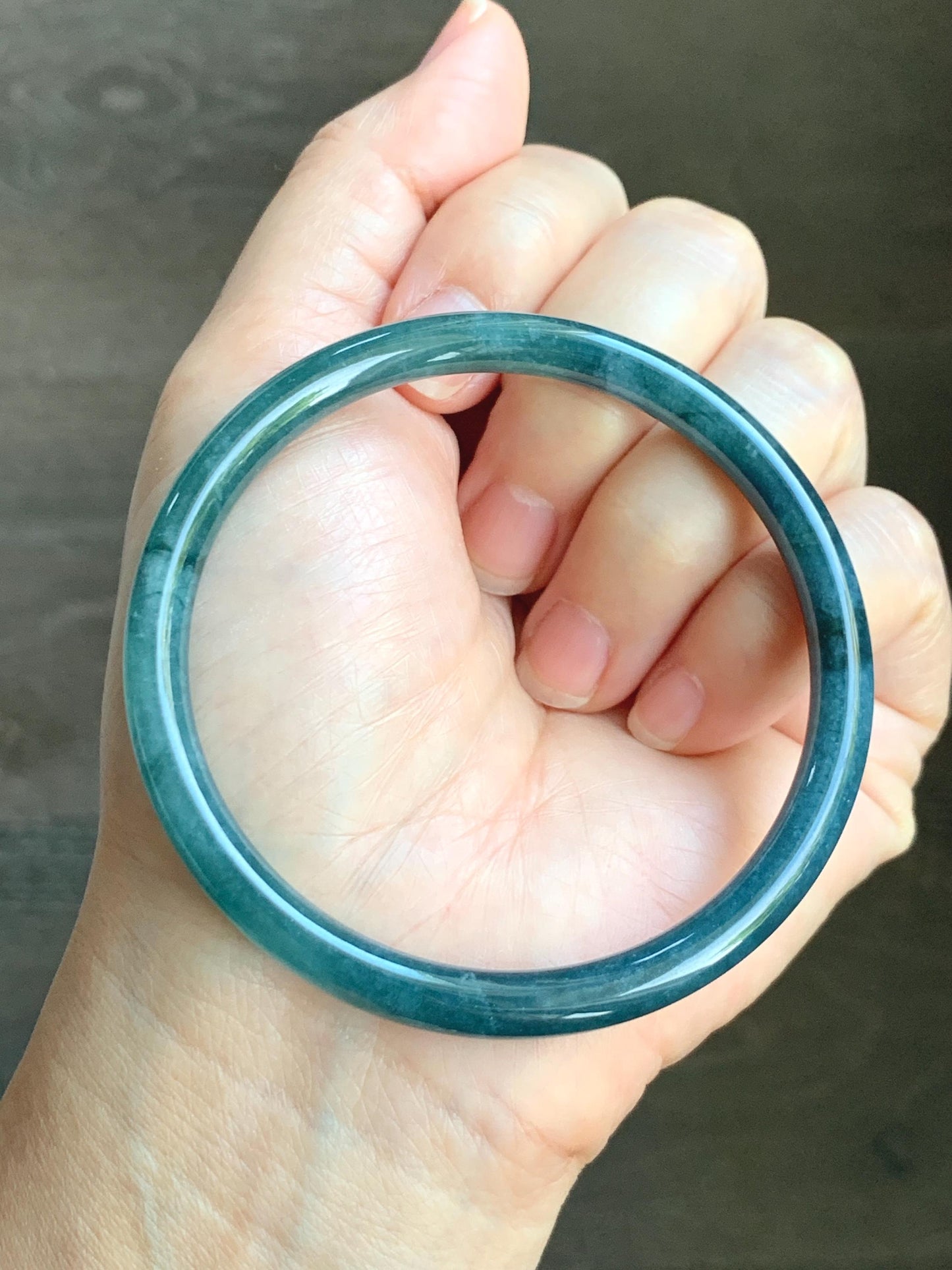Certified Natural Grade A Guatemalan Icy Translucent Dark Aegean Blue Jade Jadeite Bangle 59.63mm 7.37” 20.47g 天然危深牛仔蓝翡翠细圆条手镯 8772
