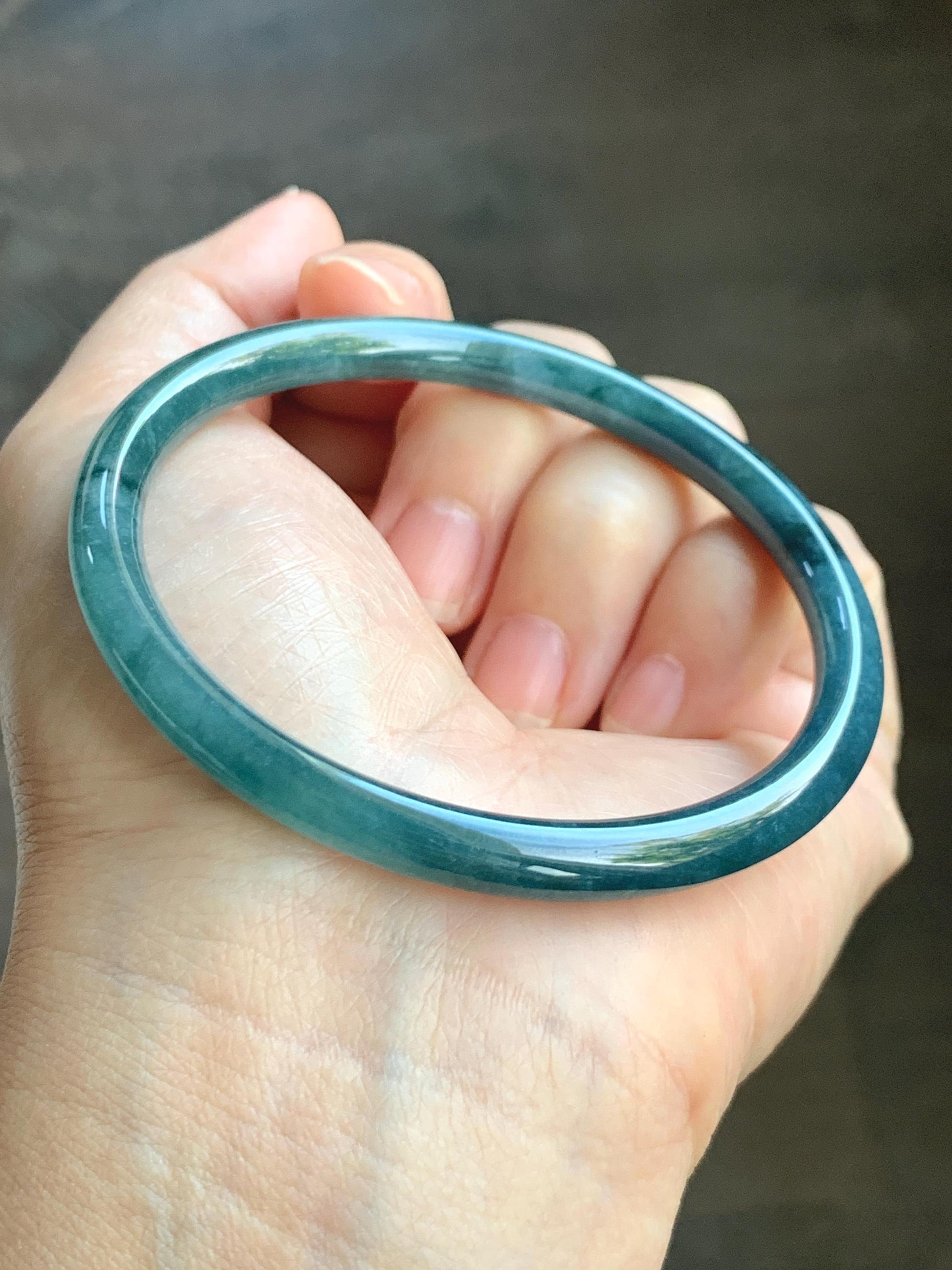 Certified Natural Grade A Guatemalan Icy Translucent Dark Aegean Blue Jade Jadeite Bangle 59.63mm 7.37” 20.47g 天然危深牛仔蓝翡翠细圆条手镯 8772