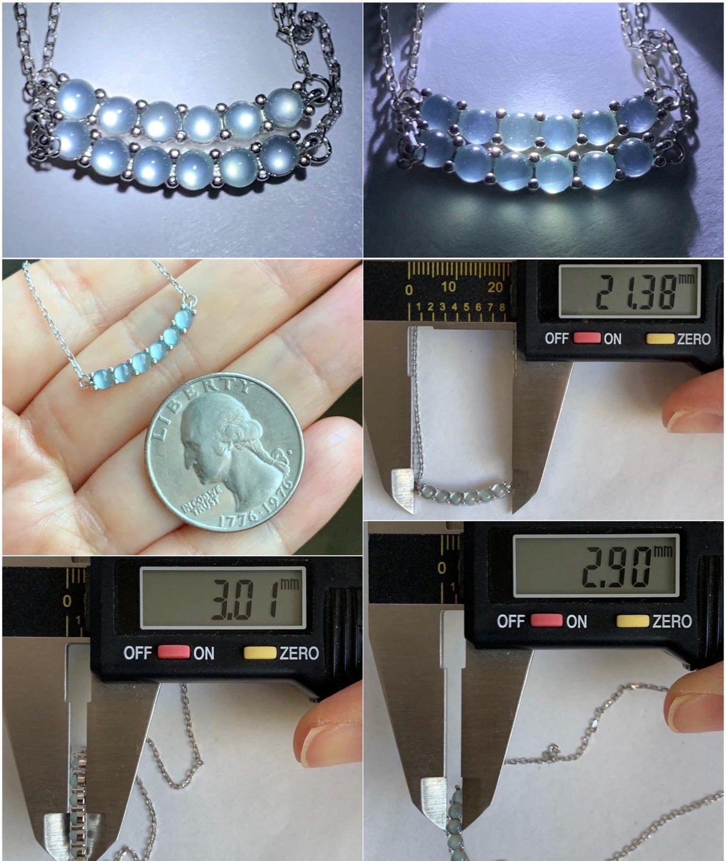 Natural Guatemalan Icy Highly Translucent Pastel Blue Jade Jadeite Smile Pendant Necklace Sterling Silver 15.75”-17.25” 天然高冰危淡蓝翡翠微笑锁骨链 WLWXS