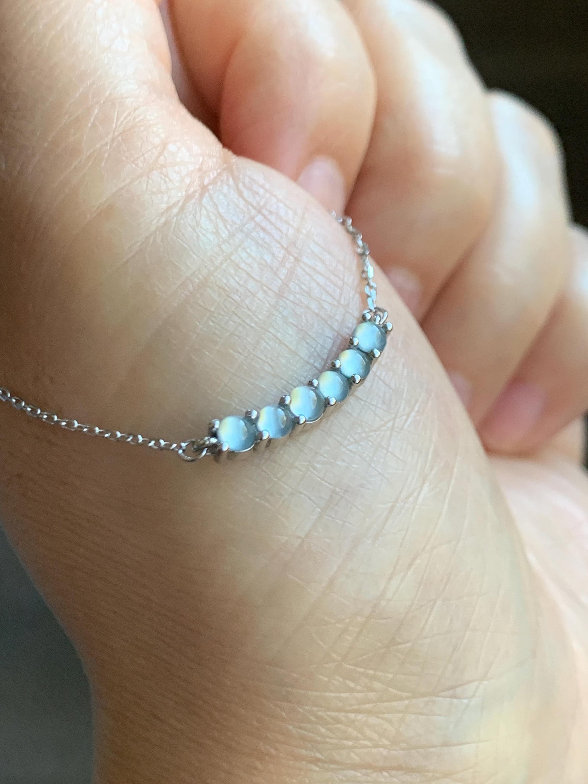 Natural Guatemalan Icy Highly Translucent Pastel Blue Jade Jadeite Smile Pendant Necklace Sterling Silver 15.75”-17.25” 天然高冰危淡蓝翡翠微笑锁骨链 WLWXS