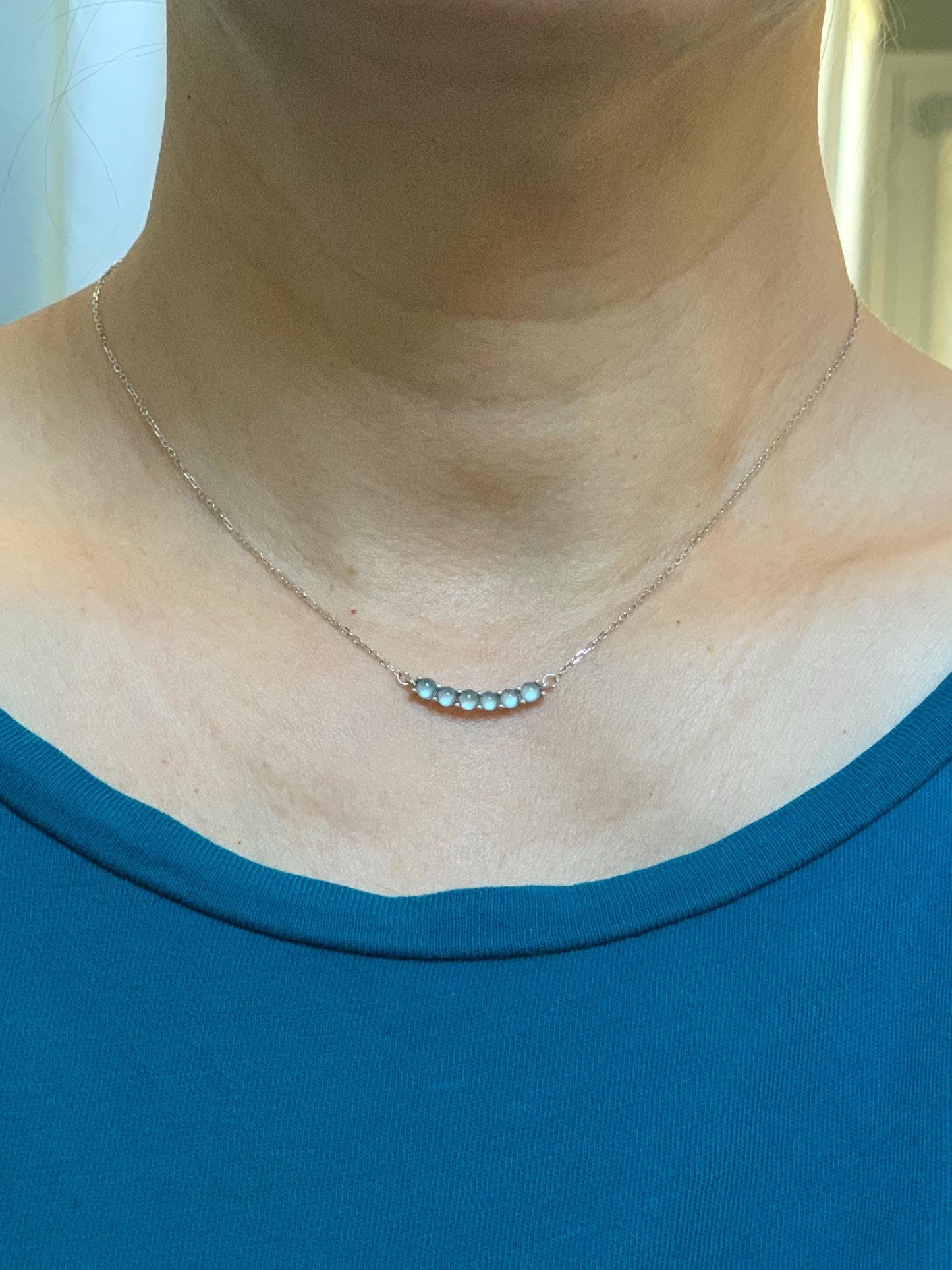 Natural Guatemalan Icy Highly Translucent Pastel Blue Jade Jadeite Smile Pendant Necklace Sterling Silver 15.75”-17.25” 天然高冰危淡蓝翡翠微笑锁骨链 WLWXS