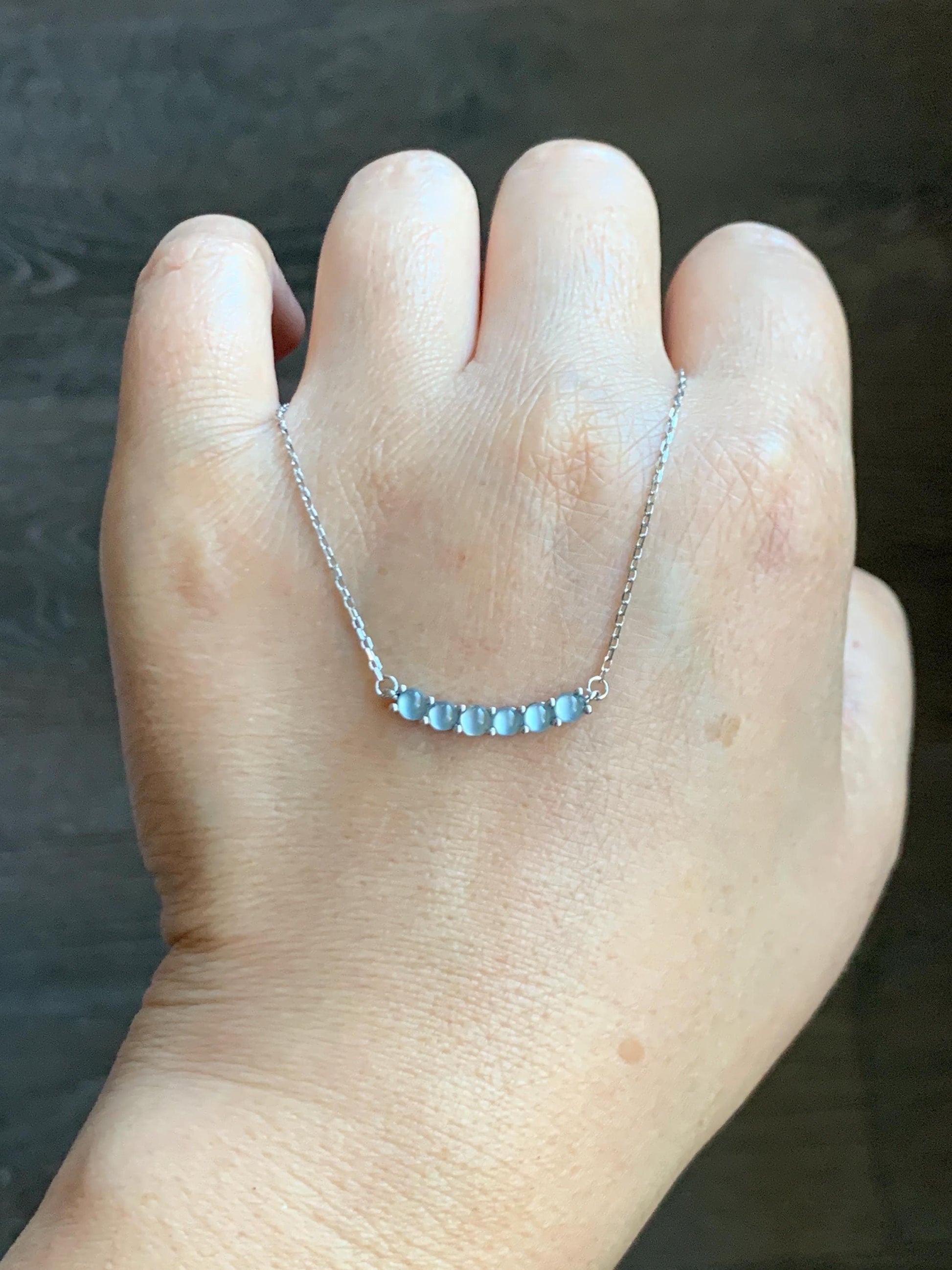 Natural Guatemalan Icy Highly Translucent Pastel Blue Jade Jadeite Smile Pendant Necklace Sterling Silver 15.75”-17.25” 天然高冰危淡蓝翡翠微笑锁骨链 WLWXS