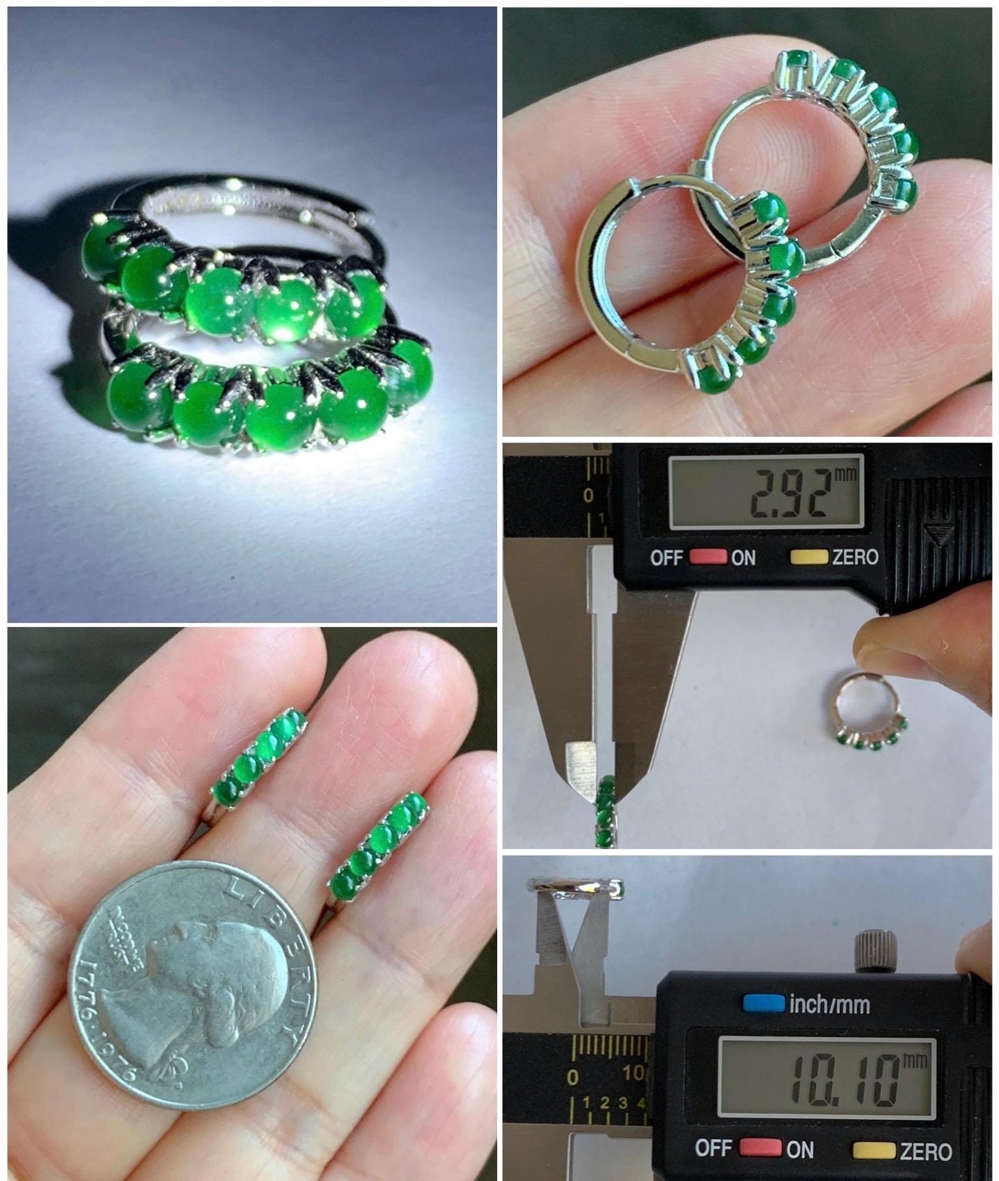 Natural Guatemalan Grade A Icy Highly Translucent Vibrant Green Jade Jadeite Hoop Huggie Earrings Sterling Silver 天然冰危绿起光翡翠银镶耳包 LEB160A