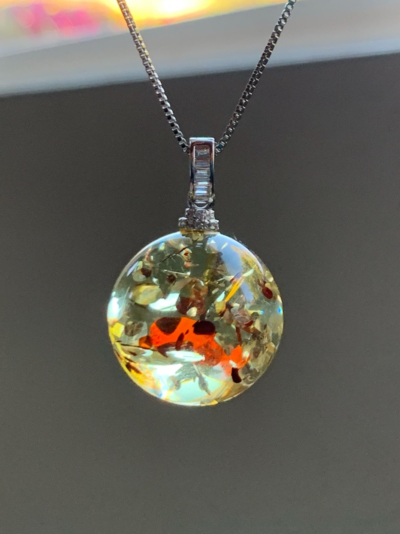 Natural Genuine Untreatrd Fossilized Tree Resin Large Sphere Solitaire Pendant Sterling Silver 20.4mm 5g HPZ283 天然花珀大圆珠吊坠珍珠扣