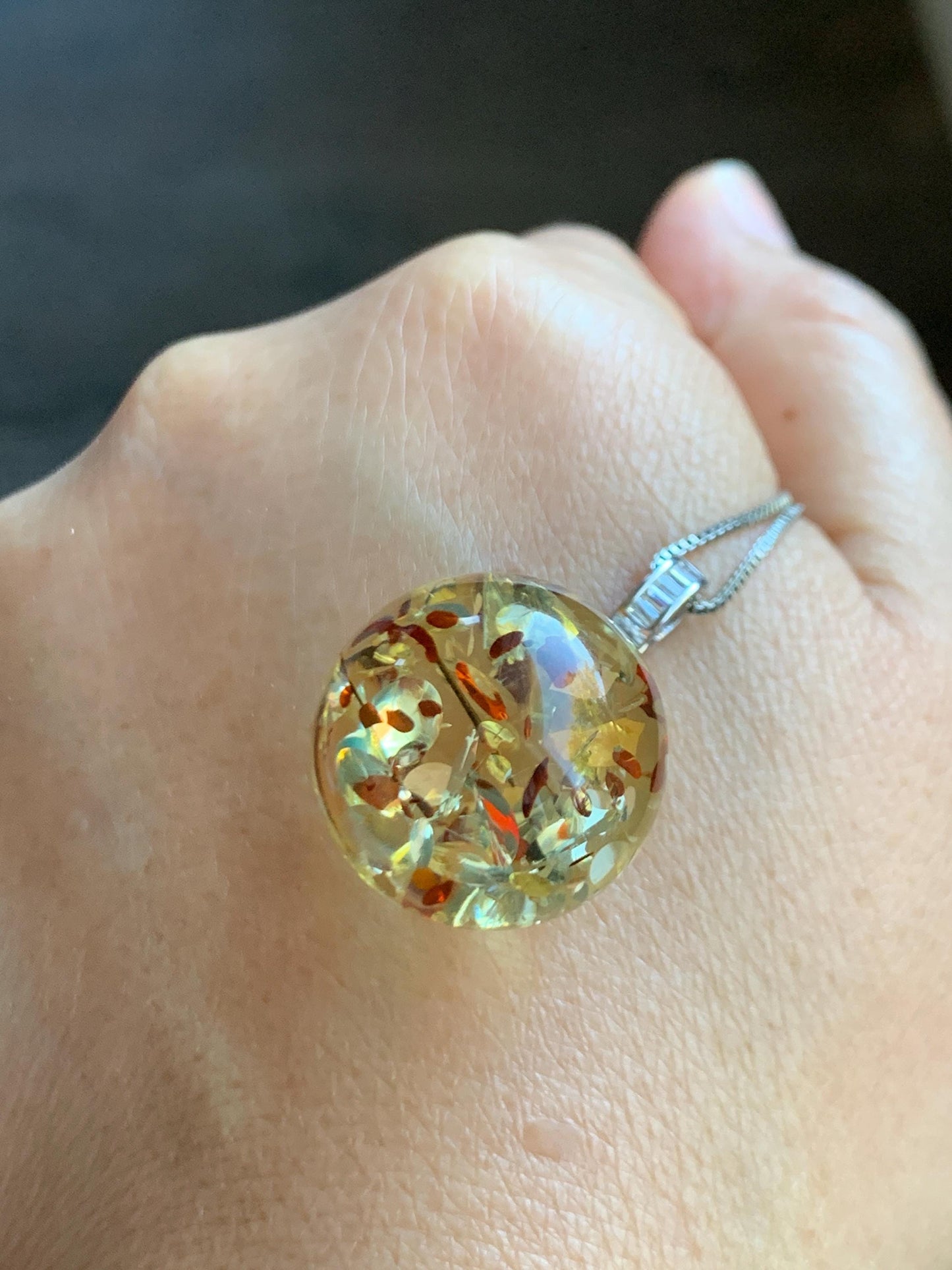 Natural Genuine Untreatrd Fossilized Tree Resin Large Sphere Solitaire Pendant Sterling Silver 20.4mm 5g HPZ283 天然花珀大圆珠吊坠珍珠扣