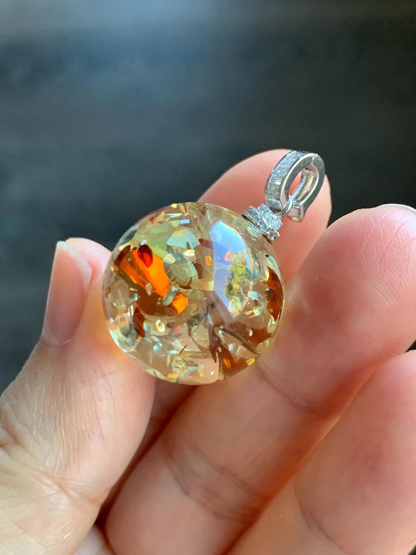 Natural Genuine Untreatrd Fossilized Tree Resin Large Sphere Solitaire Pendant Sterling Silver 20.4mm 5g HPZ283 天然花珀大圆珠吊坠珍珠扣