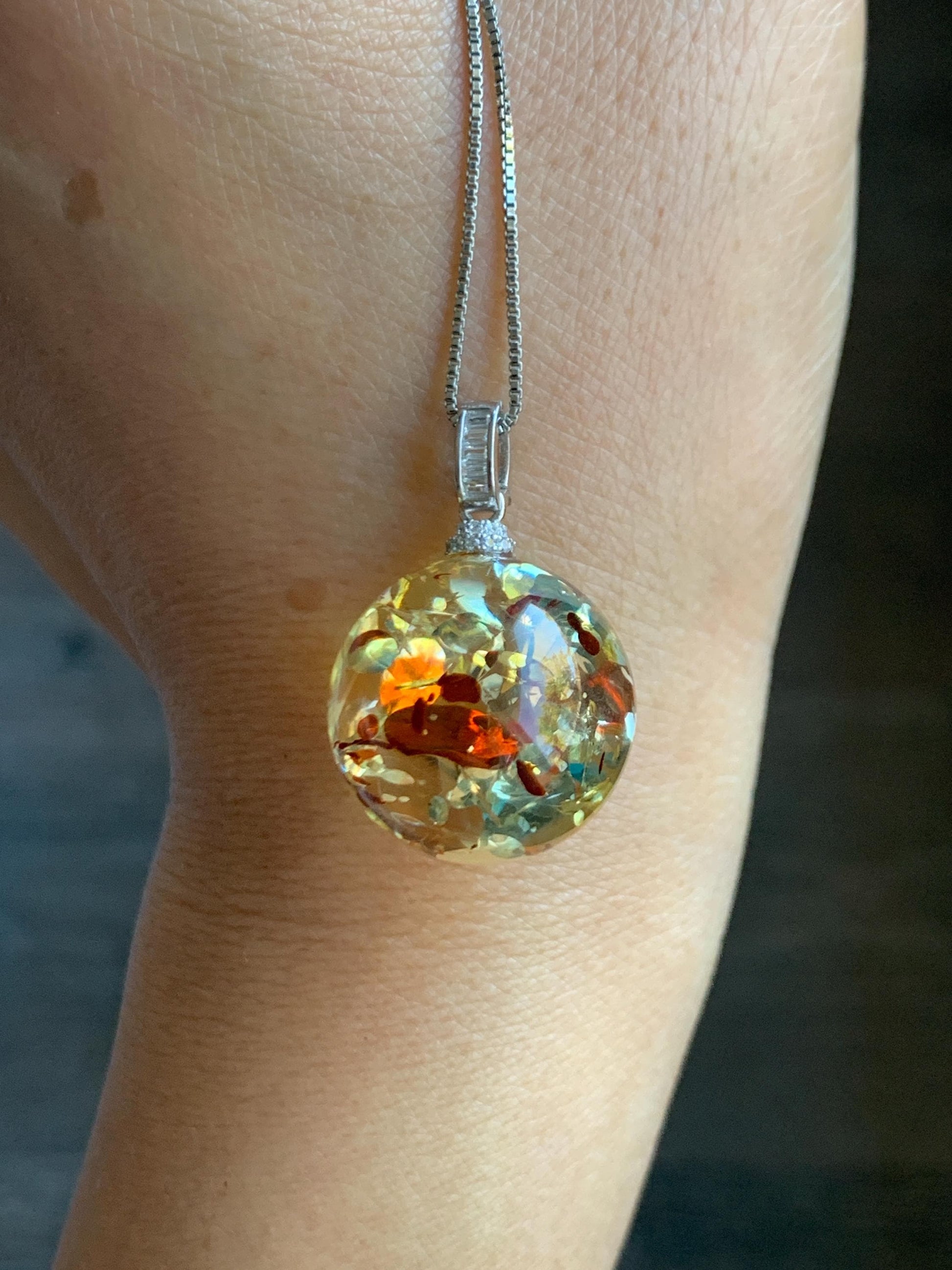 Natural Genuine Untreatrd Fossilized Tree Resin Large Sphere Solitaire Pendant Sterling Silver 20.4mm 5g HPZ283 天然花珀大圆珠吊坠珍珠扣