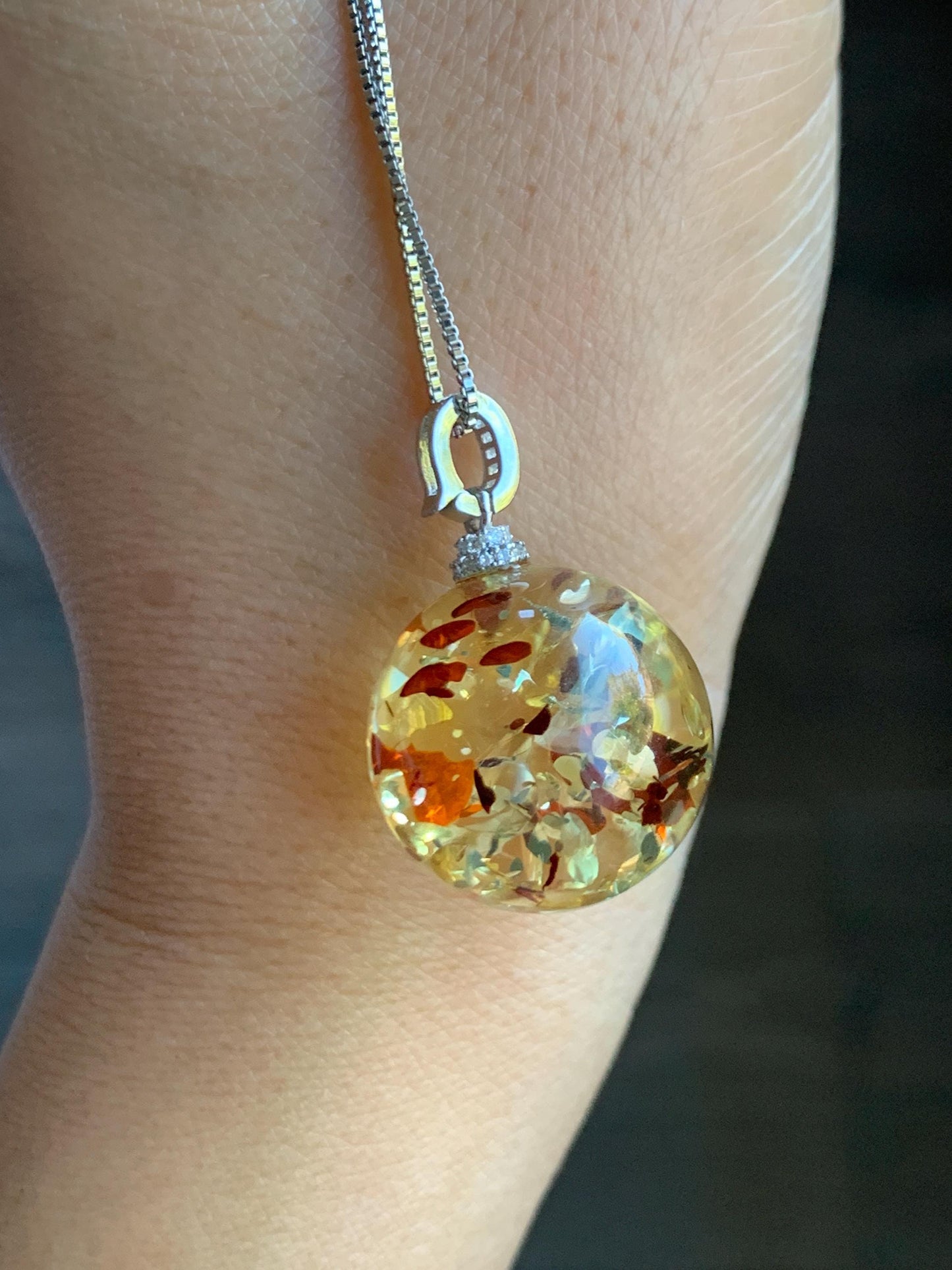 Natural Genuine Untreatrd Fossilized Tree Resin Large Sphere Solitaire Pendant Sterling Silver 20.4mm 5g HPZ283 天然花珀大圆珠吊坠珍珠扣