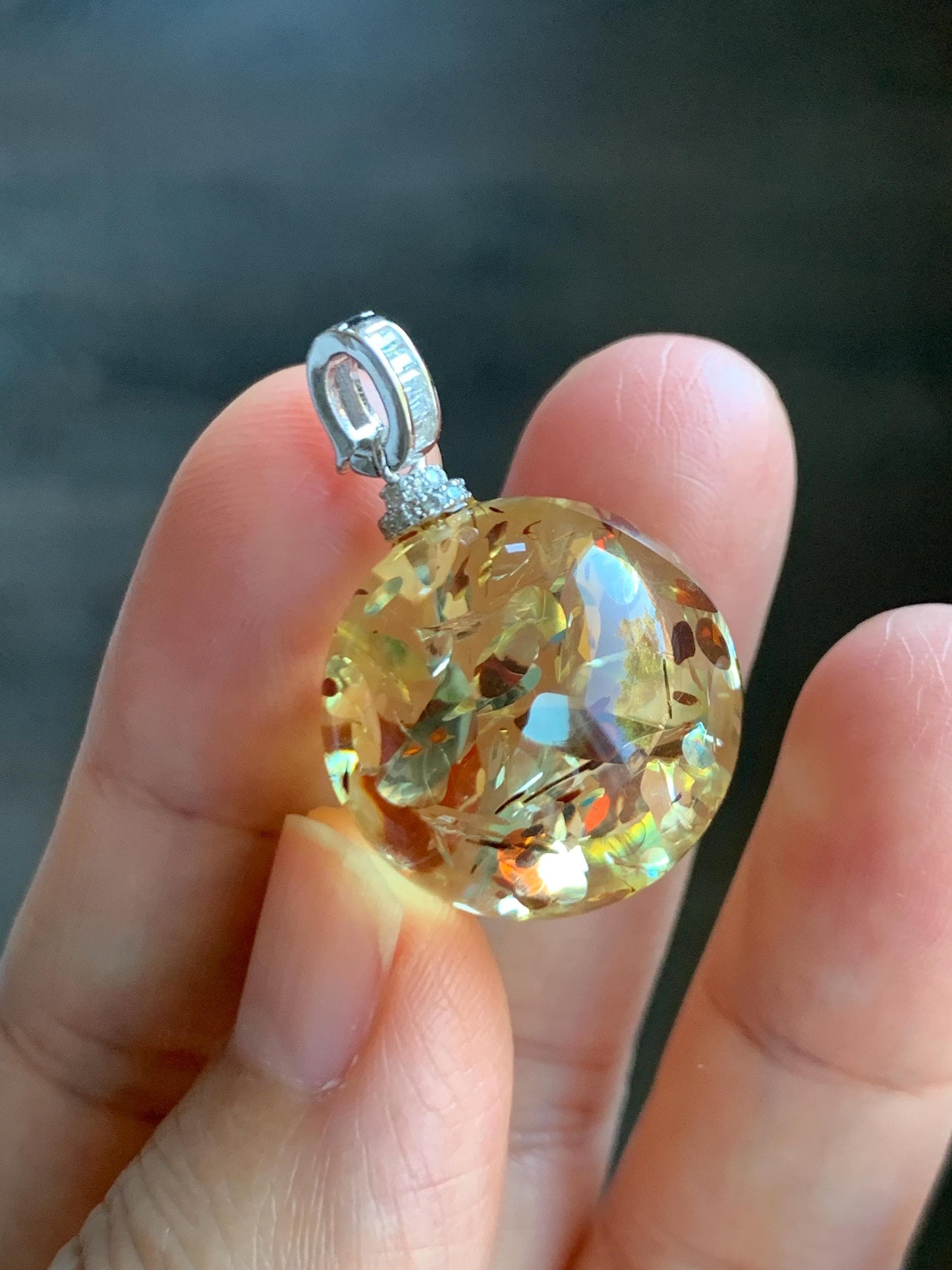 Natural Genuine Untreatrd Fossilized Tree Resin Large Sphere Solitaire Pendant Sterling Silver 20.4mm 5g HPZ283 天然花珀大圆珠吊坠珍珠扣