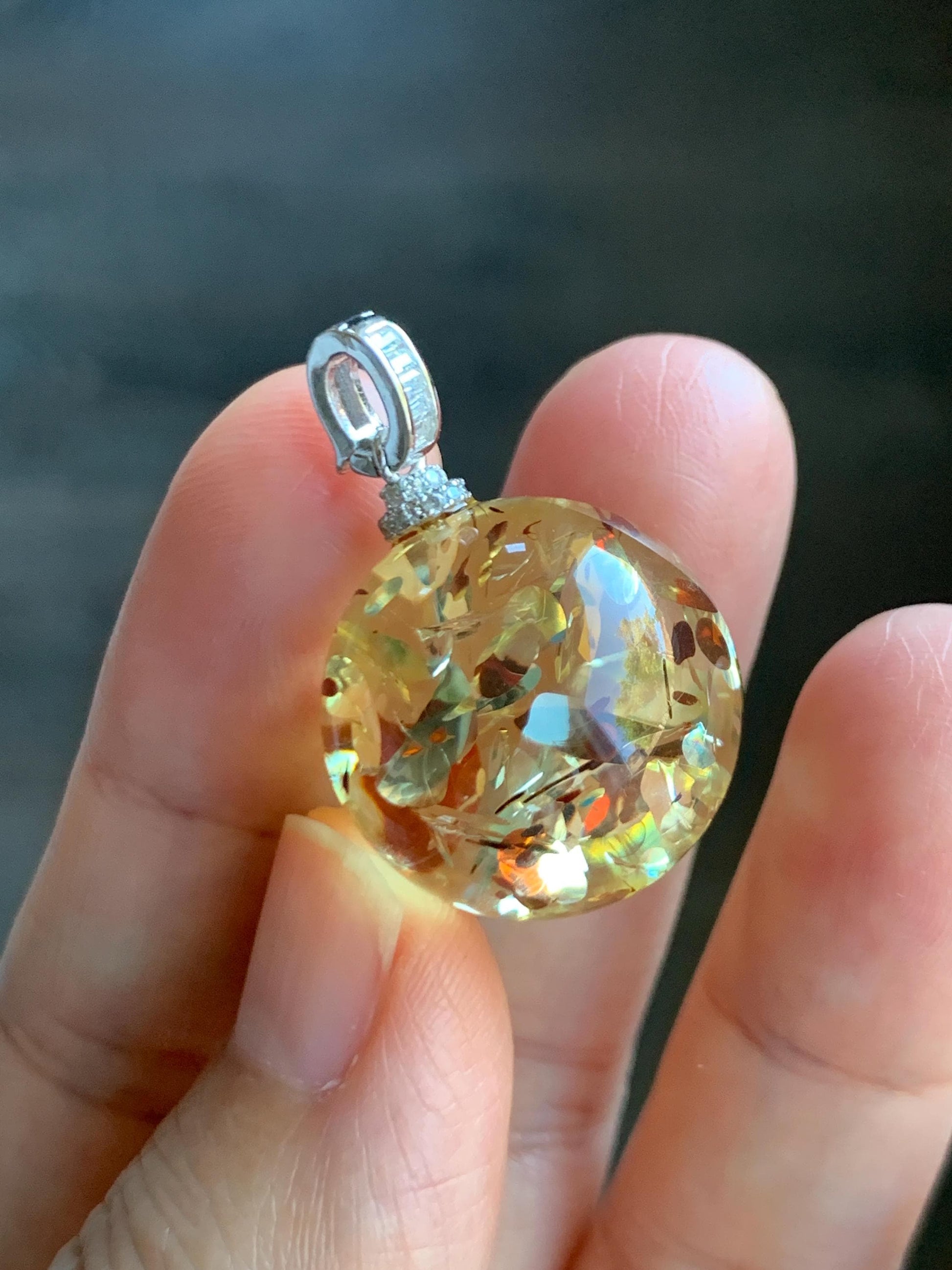 Natural Genuine Untreatrd Fossilized Tree Resin Large Sphere Solitaire Pendant Sterling Silver 20.4mm 5g HPZ283 天然花珀大圆珠吊坠珍珠扣
