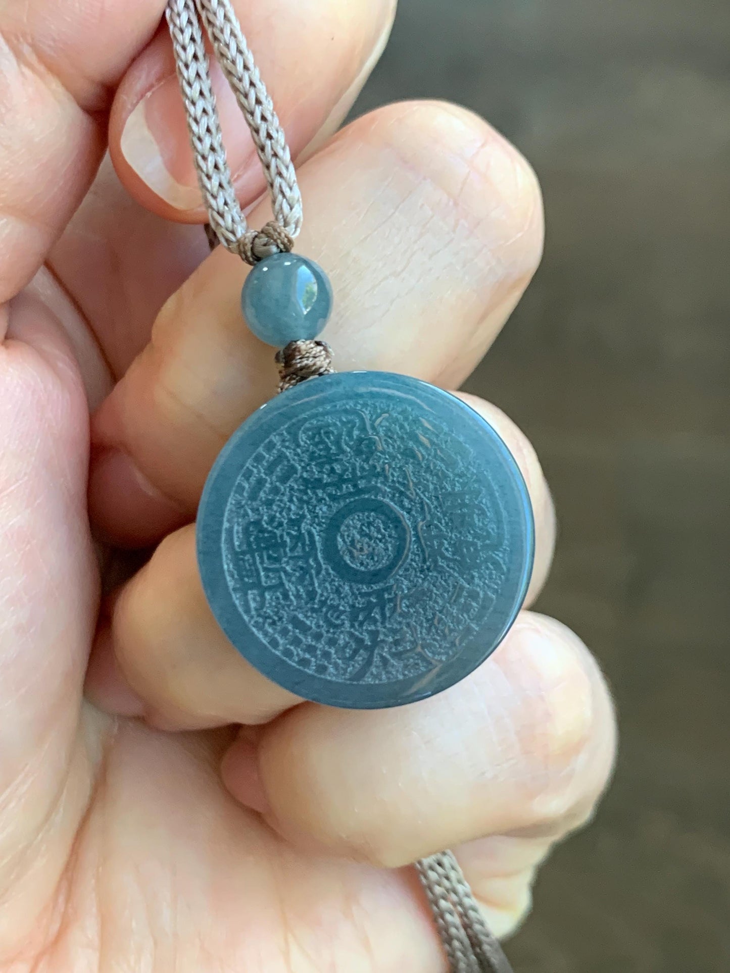 Natural Grade A Guatemalan Icy Translucent Blueberry Jade Jadeite Mountain Ghost Ziwei Mantra Coin Pendant Rope Necklace 天然冰危蓝莓紫翡翠山鬼紫薇讳币吊坠